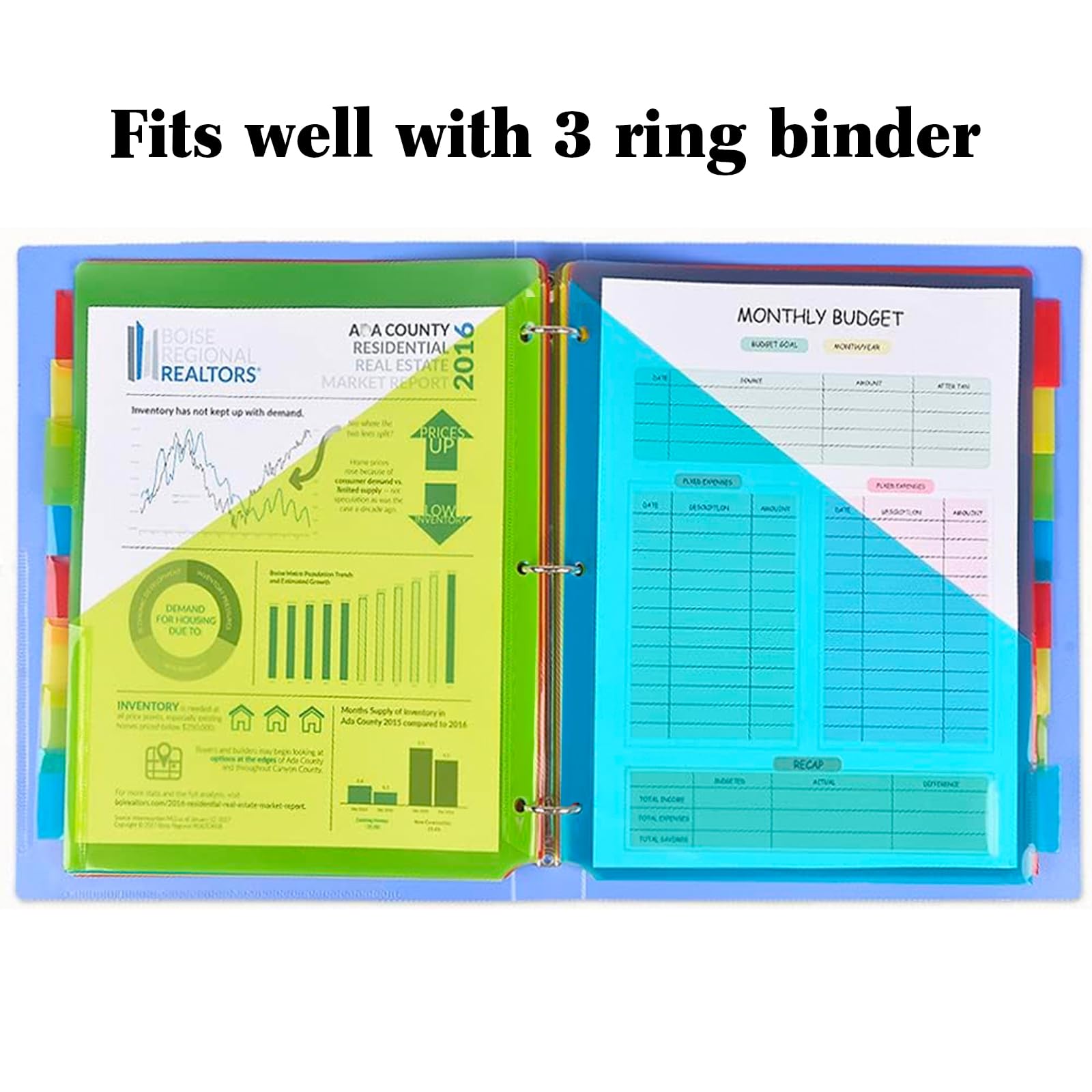 INFUN Separadores de plástico para carpetas con dos bolsillos, 8 pestañas, 24 piezas
