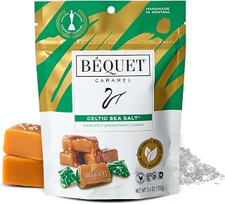 Béquet Celtic Sea Salt Caramel Candy - Gourmet Soft Salted Caramels, Individually Wrapped, Kosher Gluten-Free, Made in Montana 3.6oz Pouch