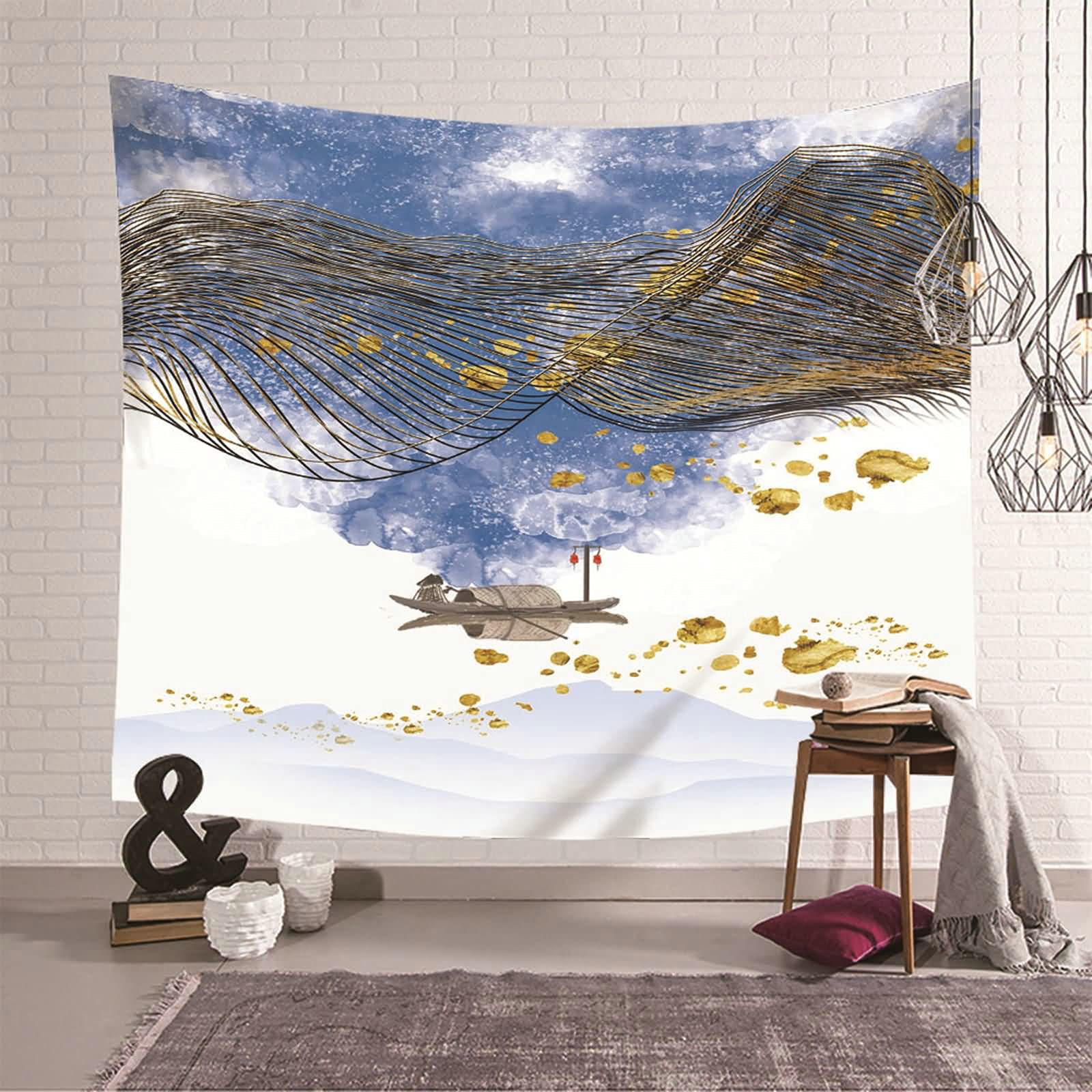Tapiz de pared decorativo de 150 x 130 cm: tapices de poliéster con paisajes rústicos