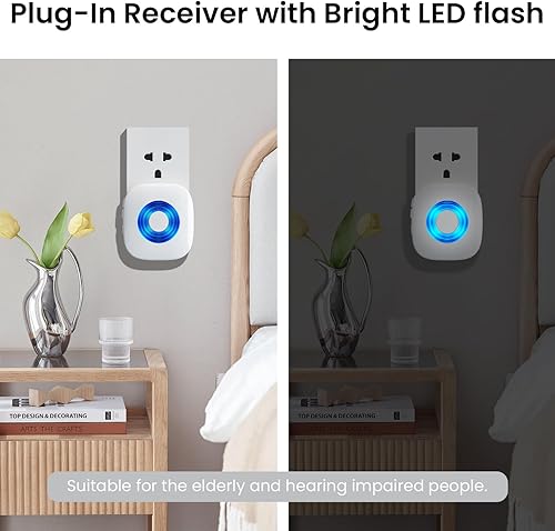 Miniatura 4 de PHYSEN Timbre inalámbrico con 3 receptores, 2 botones, kit de timbre de puerta impermeable para el aula en casa, funciona a un rango de 1300 pies,