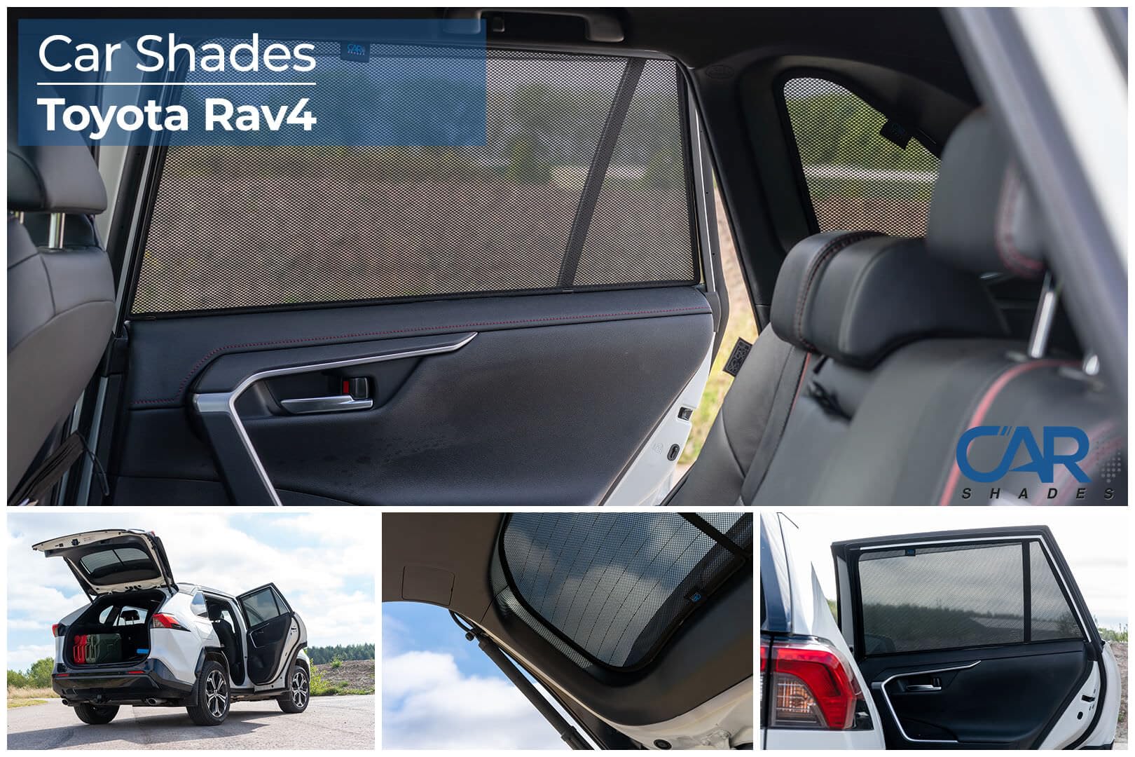 CAR SHADES Juego Compatible con Toyota RAV-4 (5th Gen) 2018- (sin cámara de Marcha atrás) (6-Partes) cortinillas Parasol a Medida