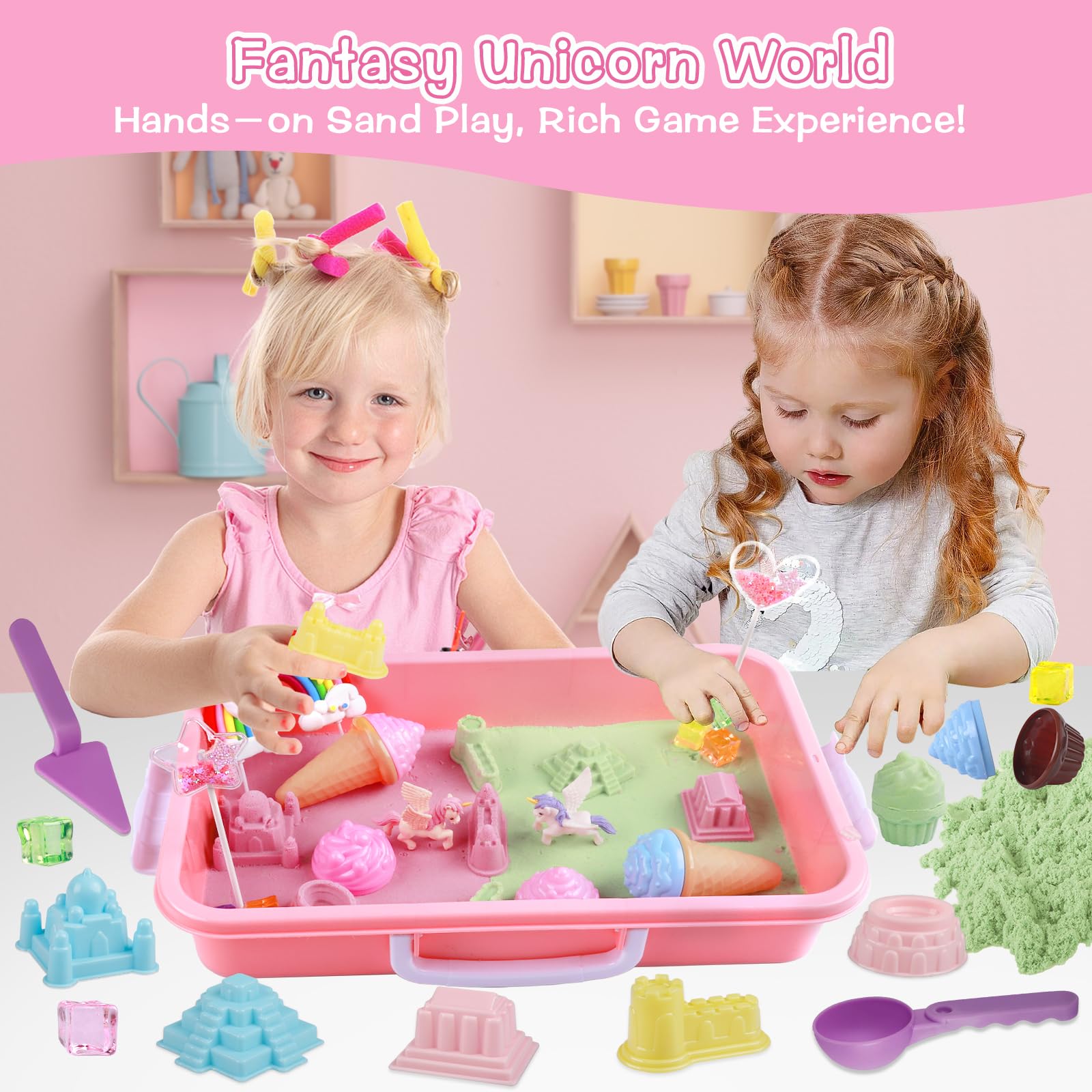 Aliex Arena Mágica De Unicornio – Set De Juego Con 1 Kg De Arena Y Accesorios, Regalo Ideal Para Niñas De 3 A 8 Años En Cumpleaños O Navidad