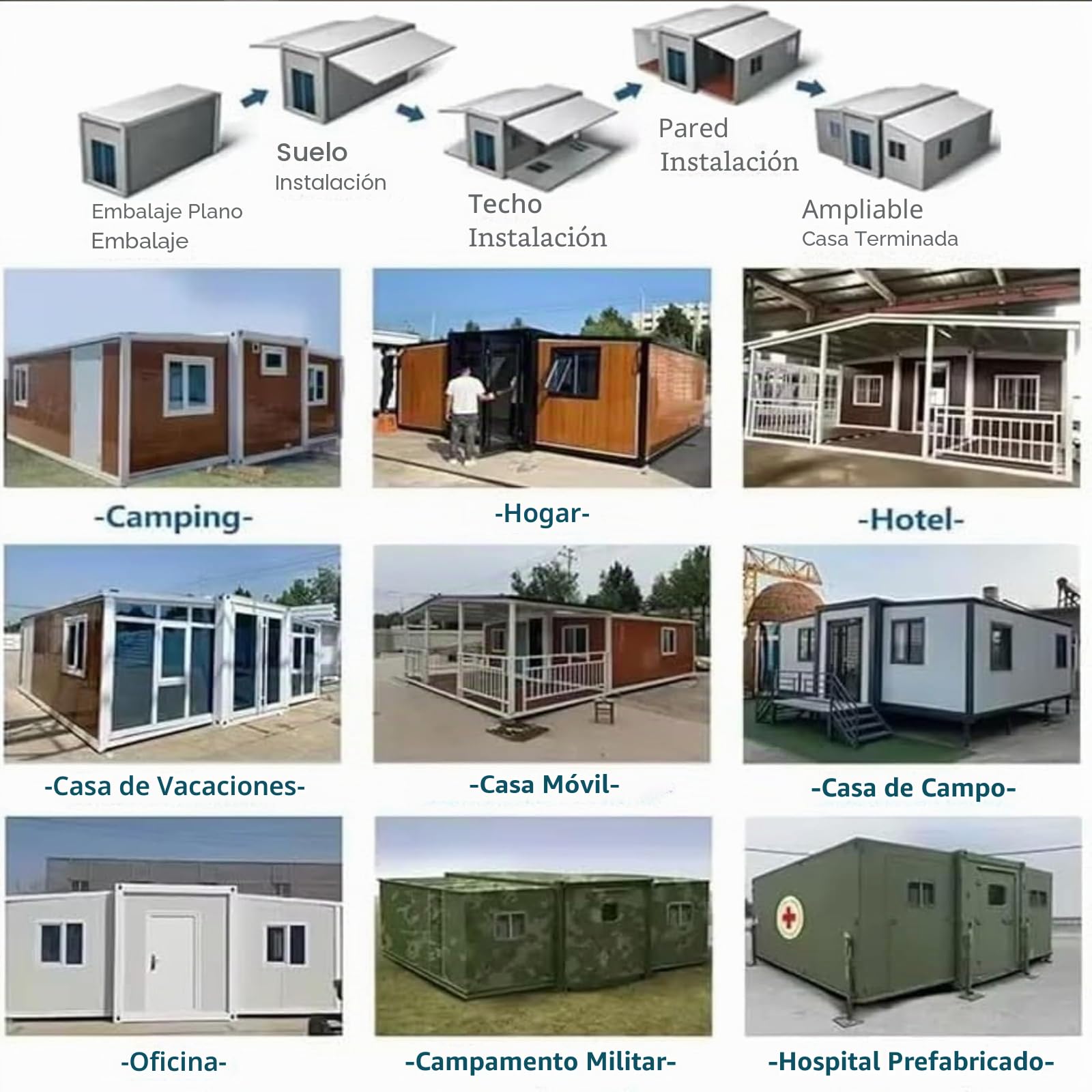 Minicasas para vivir para adultos, casa prefabricada expandible - Casa modular portátil plegable con contenedor de cocina, baño, 1-3 dormitorios - Ideal para familia, oficina, alquiler