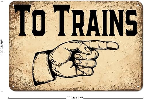 Miniatura 2 de MISSUYSA Letrero de aluminio con la flecha izquierda con texto en inglés "To Trains Arrow Left Tin Station" (Estación de tren), decoración de pared