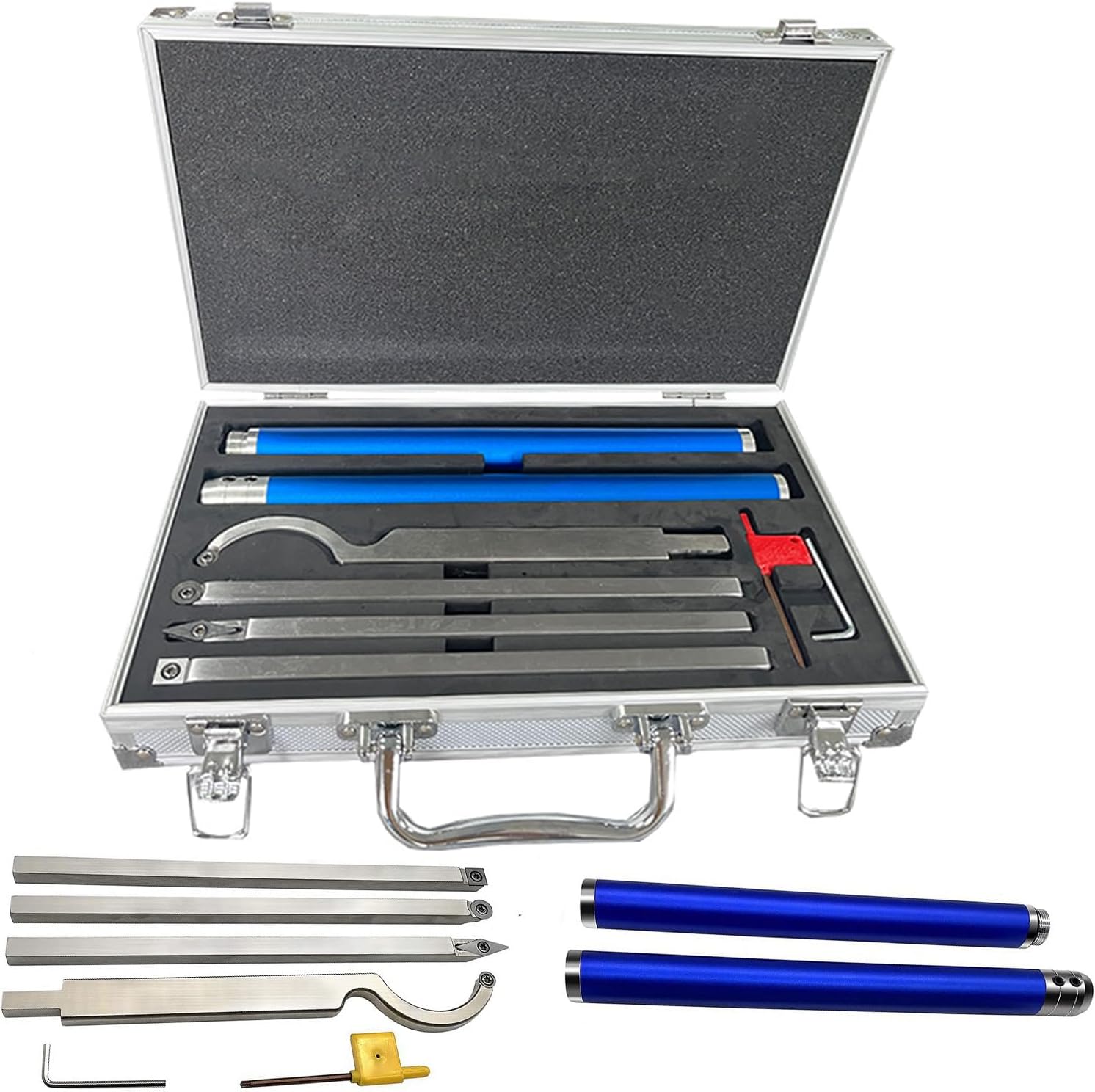 Wood Lathe Turning Tool Kit, Carbide Tip Wood Turning Tools, Lathe Roughing and Finishing Hollow Tool Interchangeable Stainless steel handle with Diamond Round Square Carbide Blade DIY (Blue)