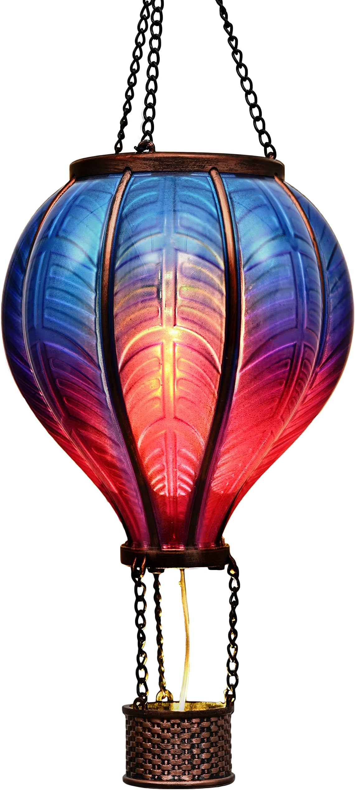 Hot Air Balloon Solar Lantern for Garden Decor, Flickering Flame Hanging Solar Light for Outdoor Decorations, Blue & Purple Plastic Lamp for Yard Tree Porch Party, Gift for Mom
