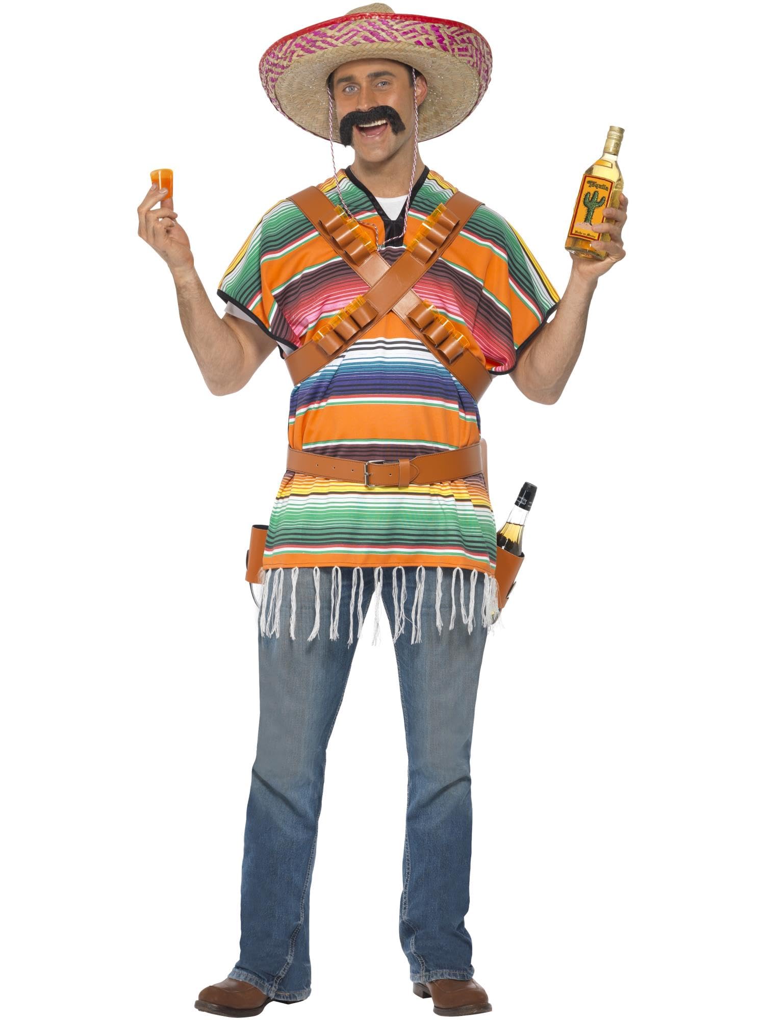 Smiffy's Men's Tequila Shooter Guy Costume with Poncho Bandoliers Belt