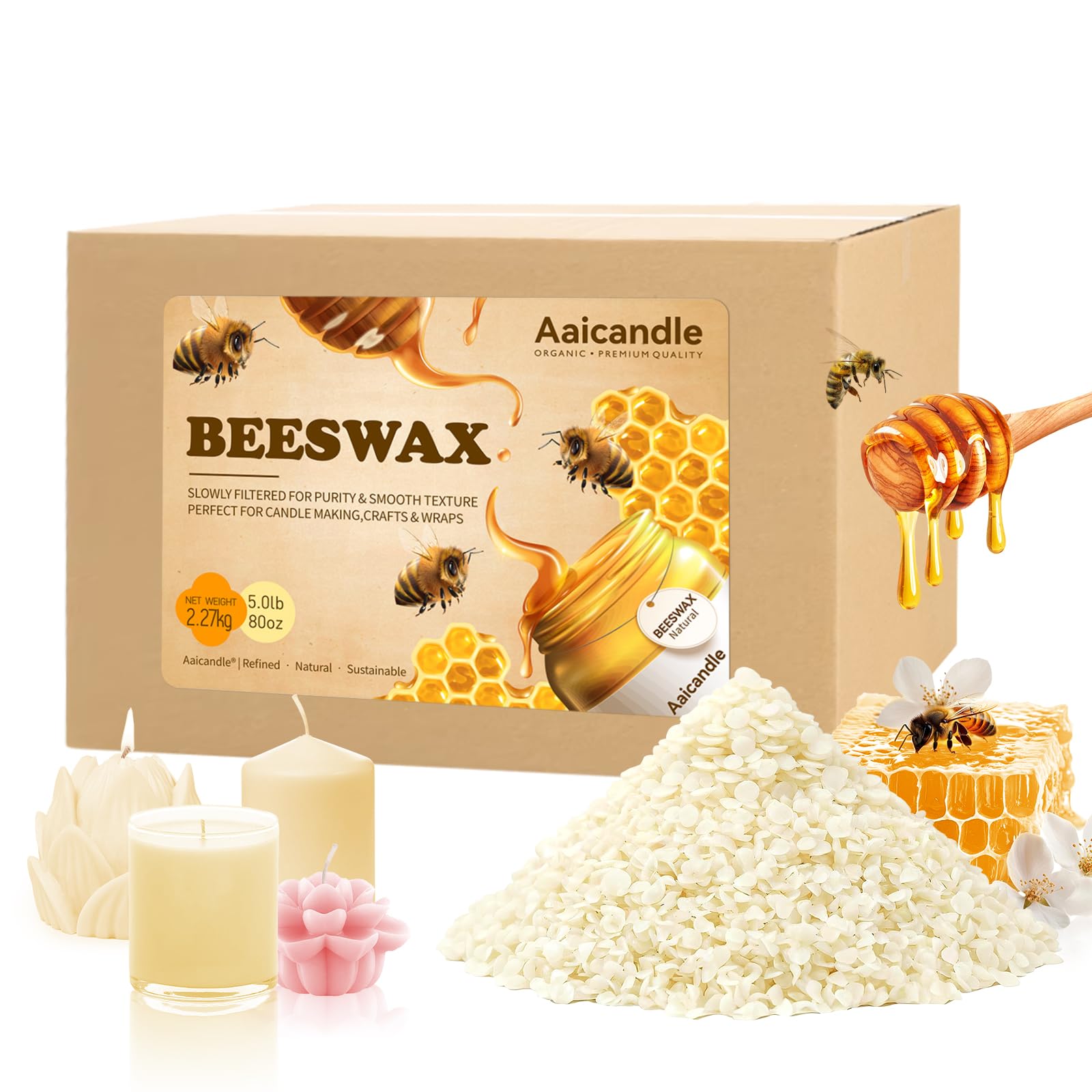 Beeswax Pellets 5 lb, Bee Wax for Candle Making, DIY Crafts