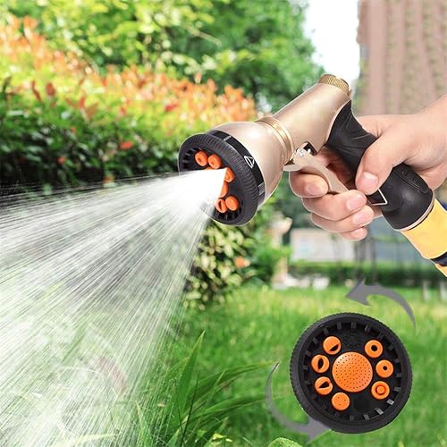 Miniatura 8 de Pistola rociadora de boquilla de manguera de jardín, 9 patrones de riego ajustables, pistola de agua de alta presión de metal resistente,