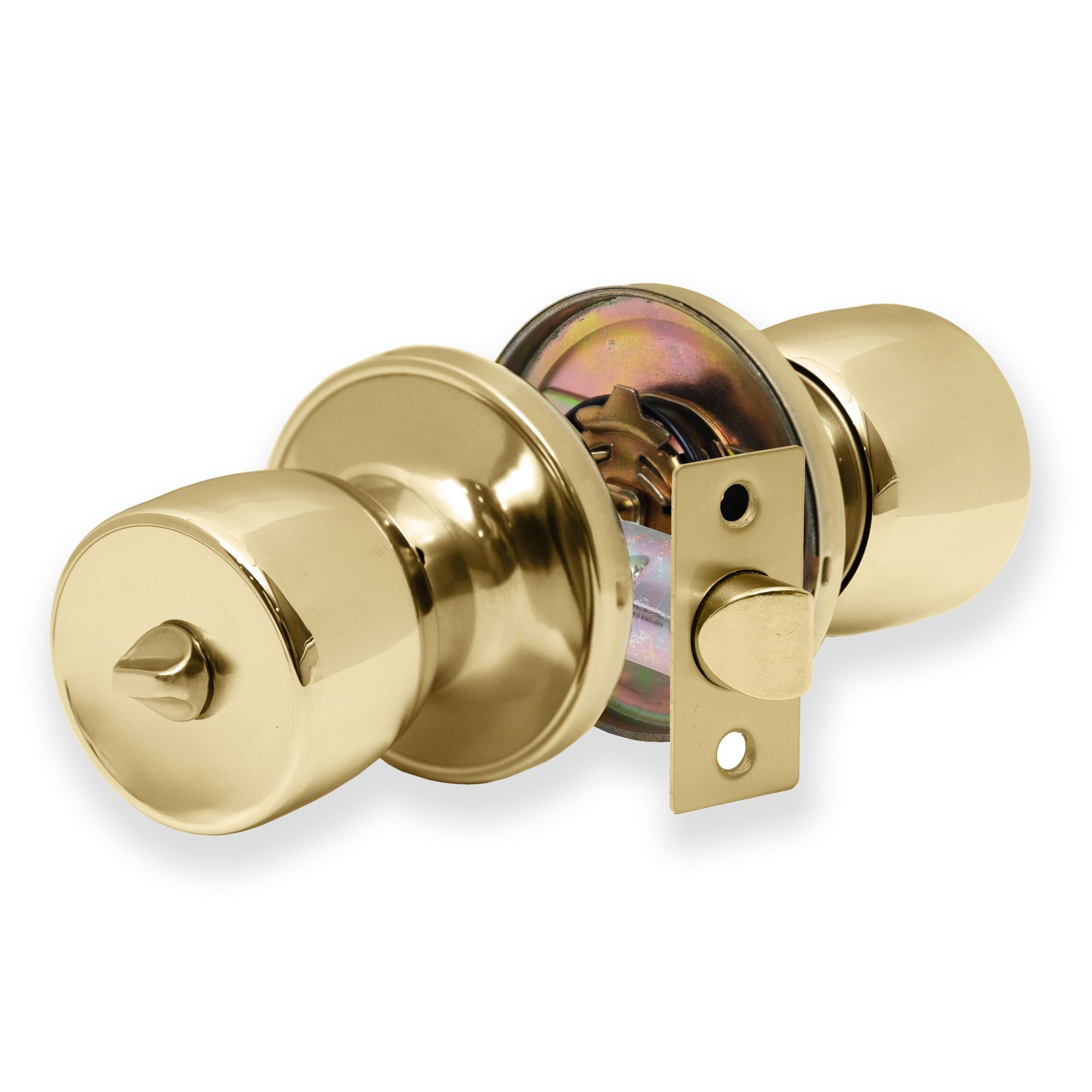 XFORT Tulip Privacy Knob Set Polished Brass, Keyless Door Knob with Lock for Internal Wooden Bathroom Doors