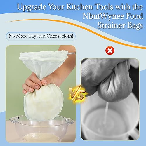 Miniatura 3 de Colador de malla fina, 3 bolsas de colador de tela reutilizables con mango de acero inoxidable, bolsa de leche de nueces, colador de jugo para cocina