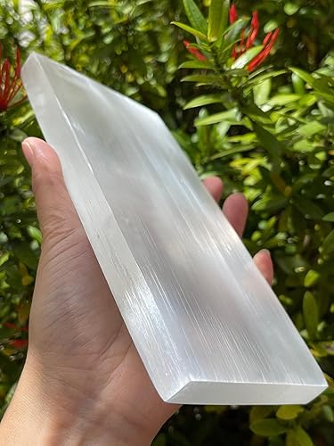 Miniatura 5 de GAF TREASURES Placa de carga grande, losa de selenita pulida de 8 x 4 pulgadas, azulejos de cristal, mineral marroquí