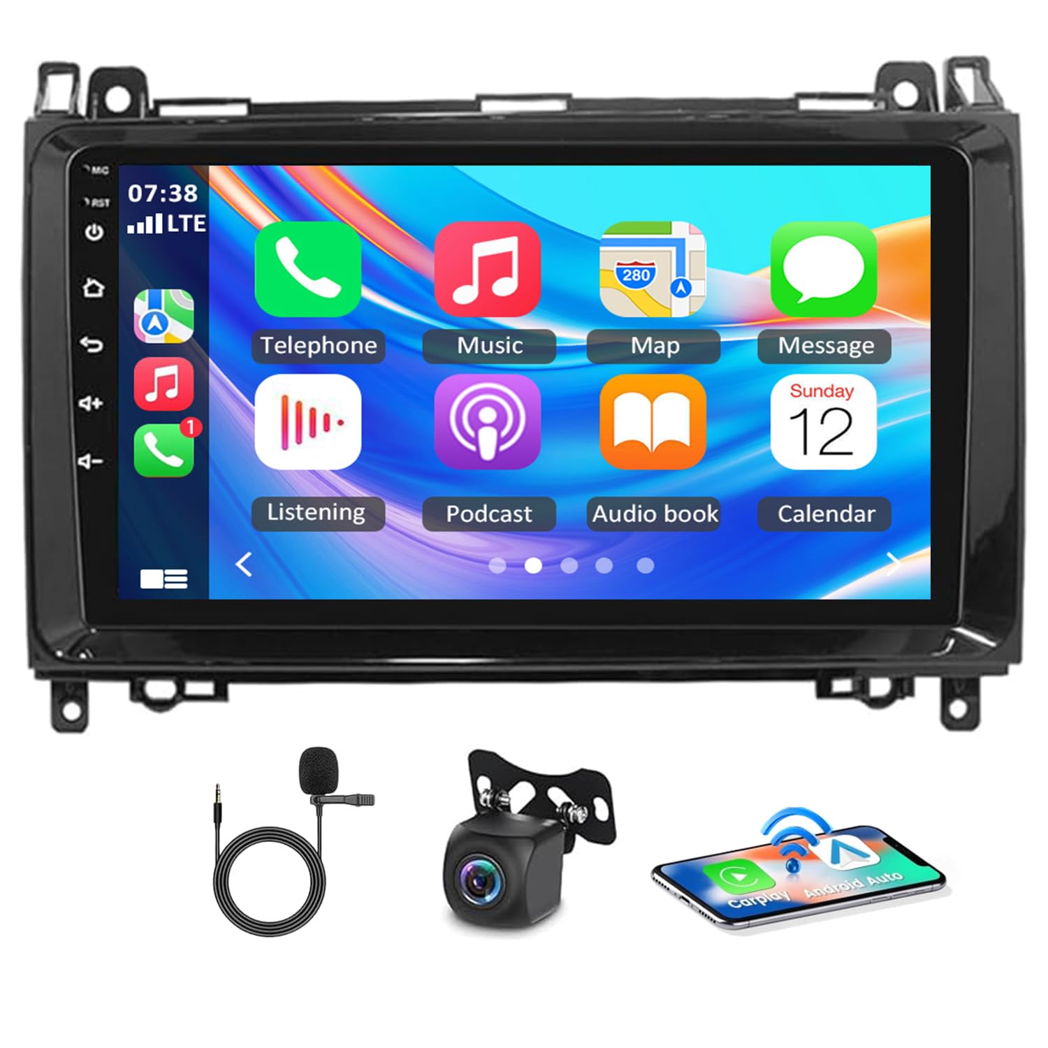 Autoradio für Mercedes-Benz B200 2004–2012 9 Zoll Navigationsgeräte Doppel Din Radio Bluetooth mit CarPlay Android Auto WiFi Android 13 2+32GB