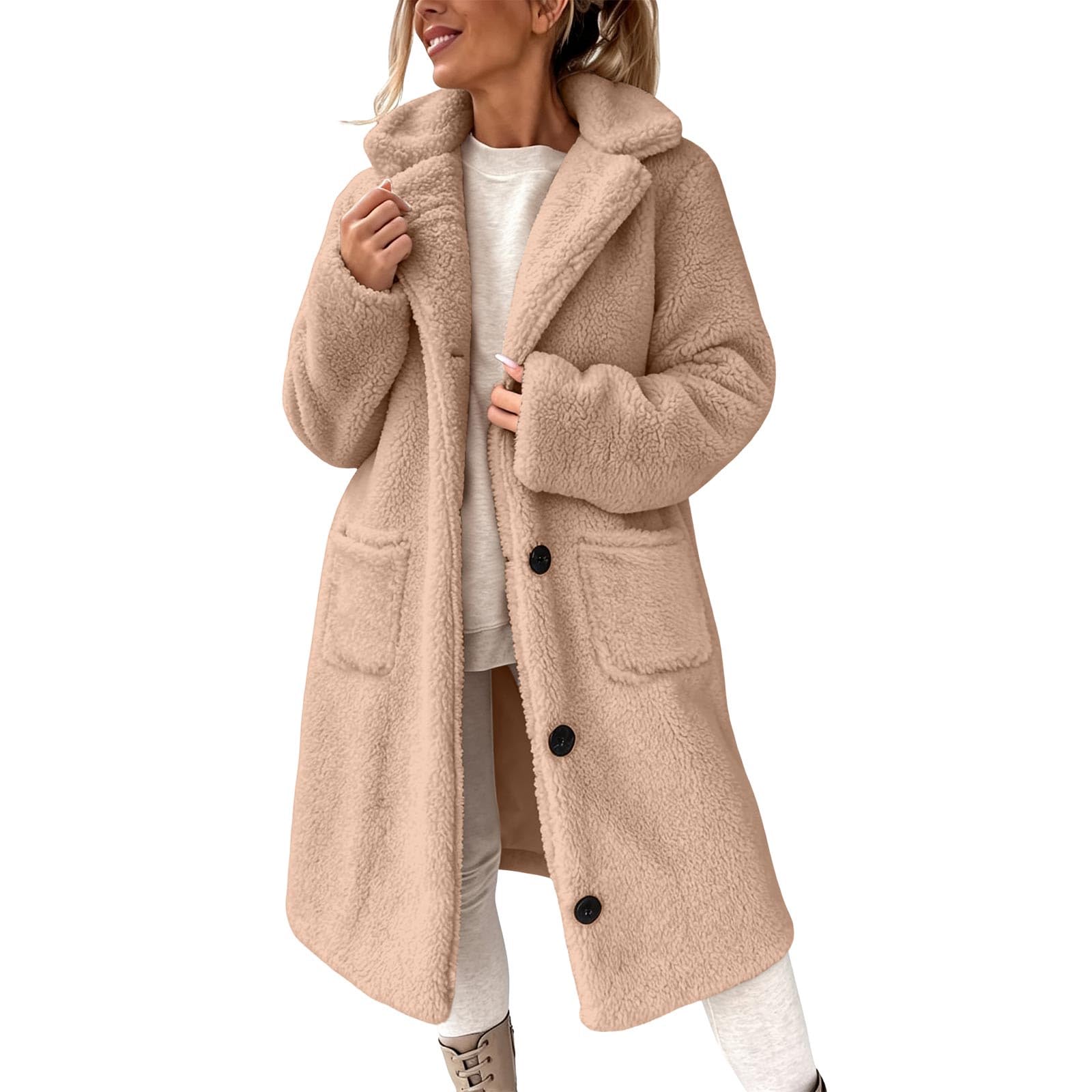 Teddymantel Damen Lang Wintermantel Teddy‑Fleece Mantel Warm