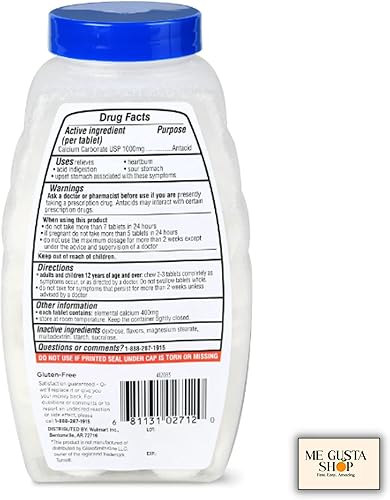 Miniatura 2 de Equate Ultra Strength - Tabletas masticables antiácidos de menta, 1000 mg, 160 unidades (paquete de 02) 320 en total + adhesivo Me Gustas
