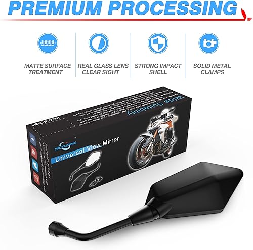 Miniatura 5 de MICTUNING, espejo retrovisor universal para motocicleta, ojo de halcón, forma convexa, con perno de 10 mm, clavija para montaje en manubrio de 7/8