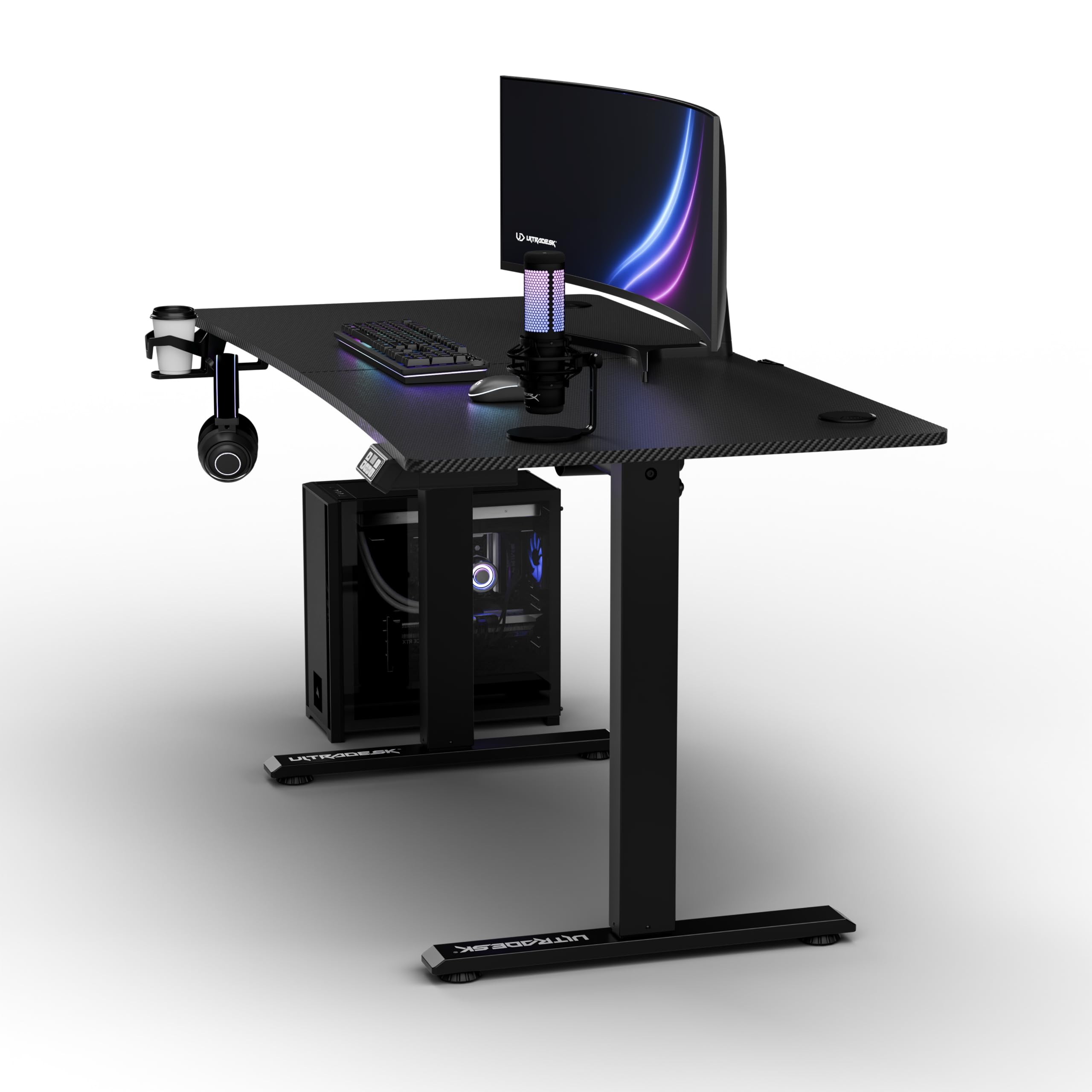 Ultradesk - Scrivania regolabile in altezza LEVEL V2 - Scrivania elettrica per computer 140 x 68 cm - Per il Gioco, l'Ufficio - Gioco da tavolo, PC da ufficio - Nero