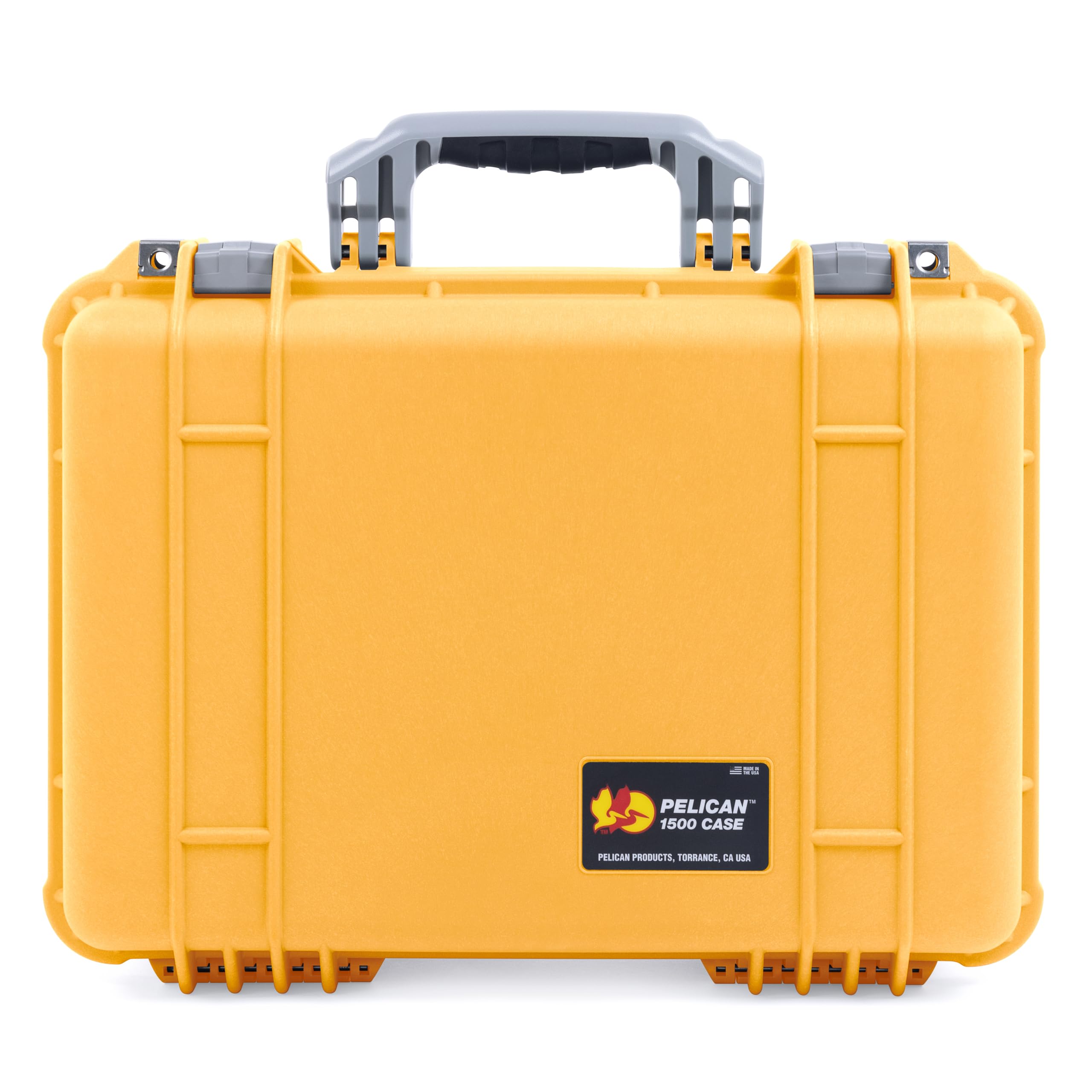 ColorCase Pelican 1500 Case Yellow - Medium Size Waterproof Case with TrekPak Divider & Mesh Lid Organizer - Silver Handles & Latches