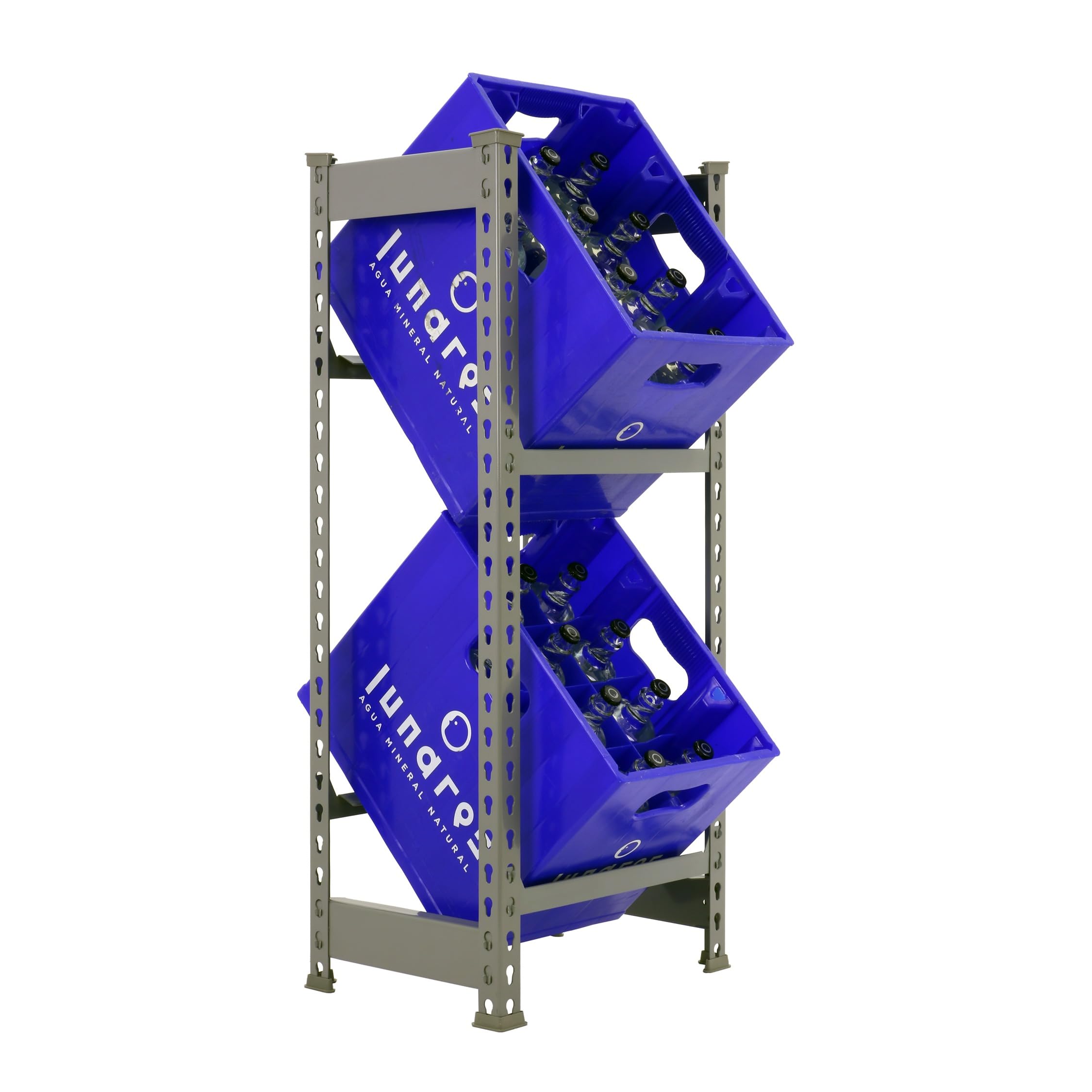 SimonRack Getränkekistenregal, 2 Kästen, Flaschenregal, Getränkekistenhalter, Kistenregal, Grau - Simonbottle