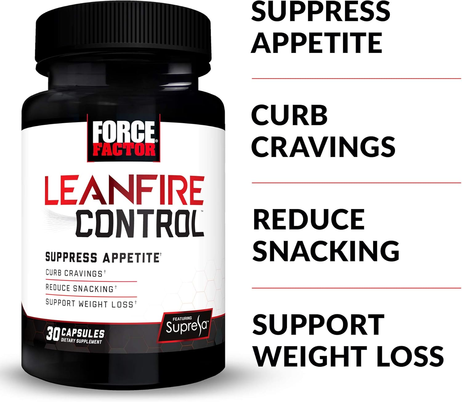 LeanFire Control Appetite Suppressant for Weight Loss with B12 Vitamins, Green Tea Extract, & Garcinia Cambogia to Curb Cravings, Reduce Snacking, & Increase Energy, Force Factor, 30 Capsules : Everything Else