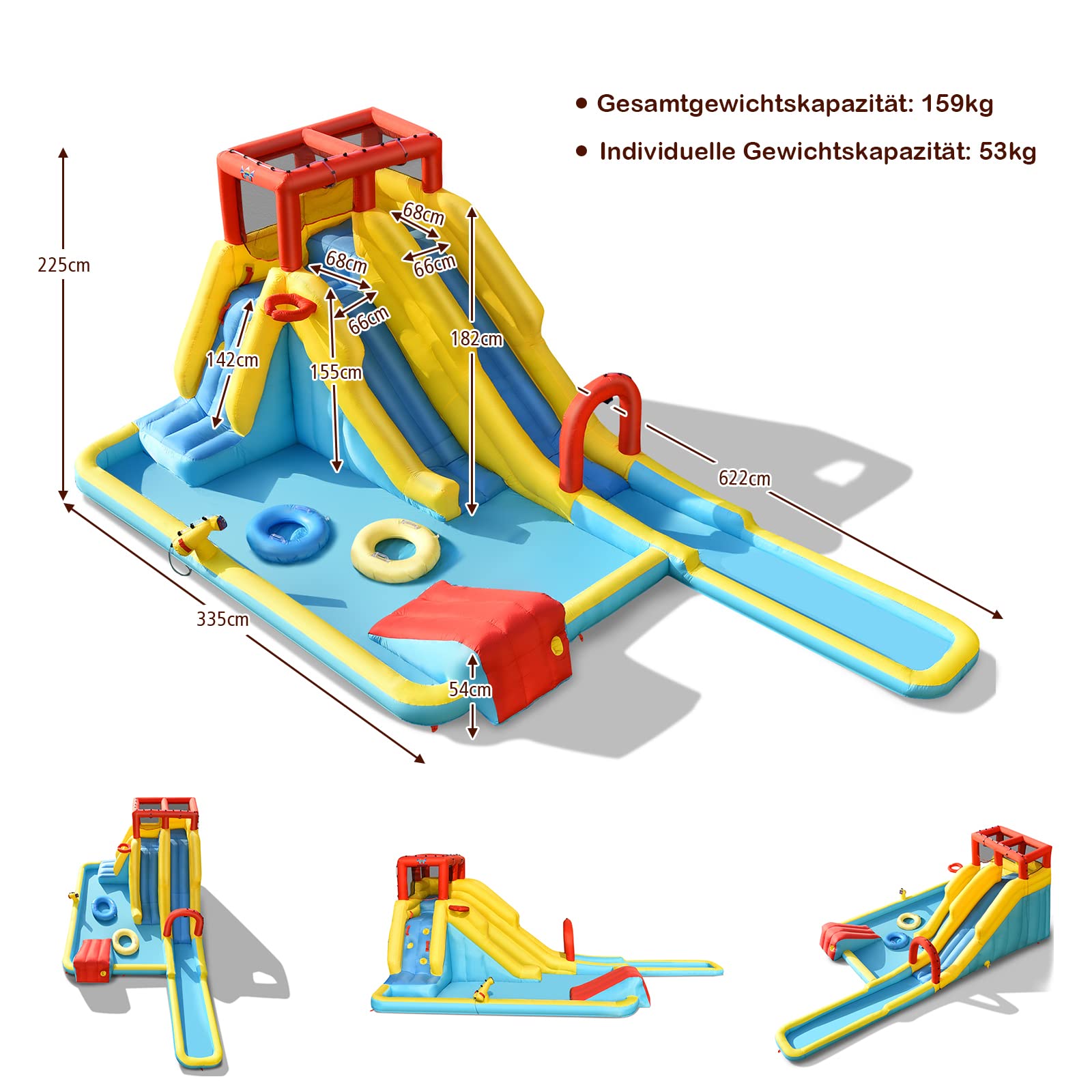 GOPLUS 7 in 1 Aufblasbare Hüpfburg, mit Rutsche, Kletterwand, Wasserbecken, Wasserpistole & Basketballkorb, Aufblasbare Wasserpark mit Tragetasche, für Kinder von 3-10 Jahren (Groß, Ohne Gebläse)