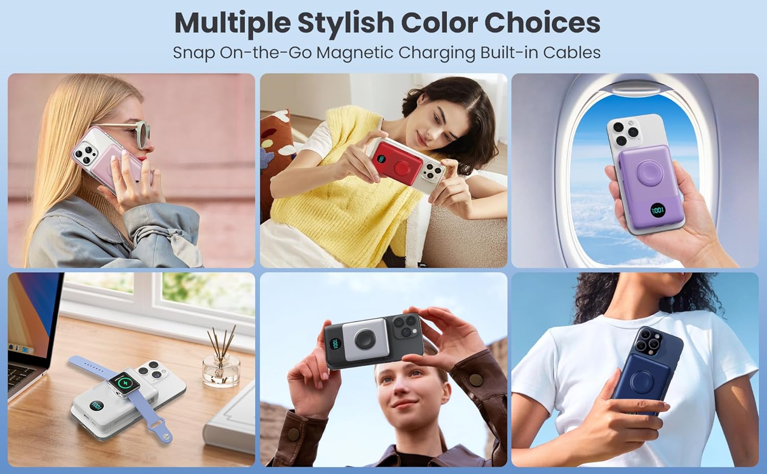 6 in 1 Magnetic Portable Charger for iPhone with Built-in Cables, 10800mAh 25W PD Fast Charging Power Bank, 6 Outputs LCD Display Travel Essential Battery Pack for iPhone 17/16/15/14/13/12,Apple Watch - Image 8