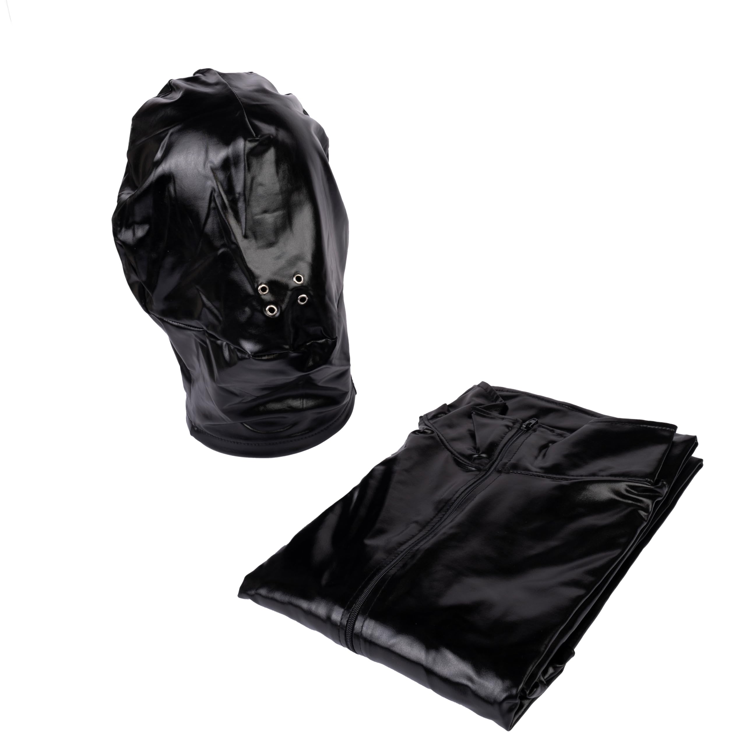 Rubberfashion Bolsa de Bondage Brillante Extremo Saco de Dormir - Brillo Bondage bodybag Saco de Dormir con Cremallera Frontal de Brazos Saco de Sauna para Hombres y Mujeres. Wetlook Negro L