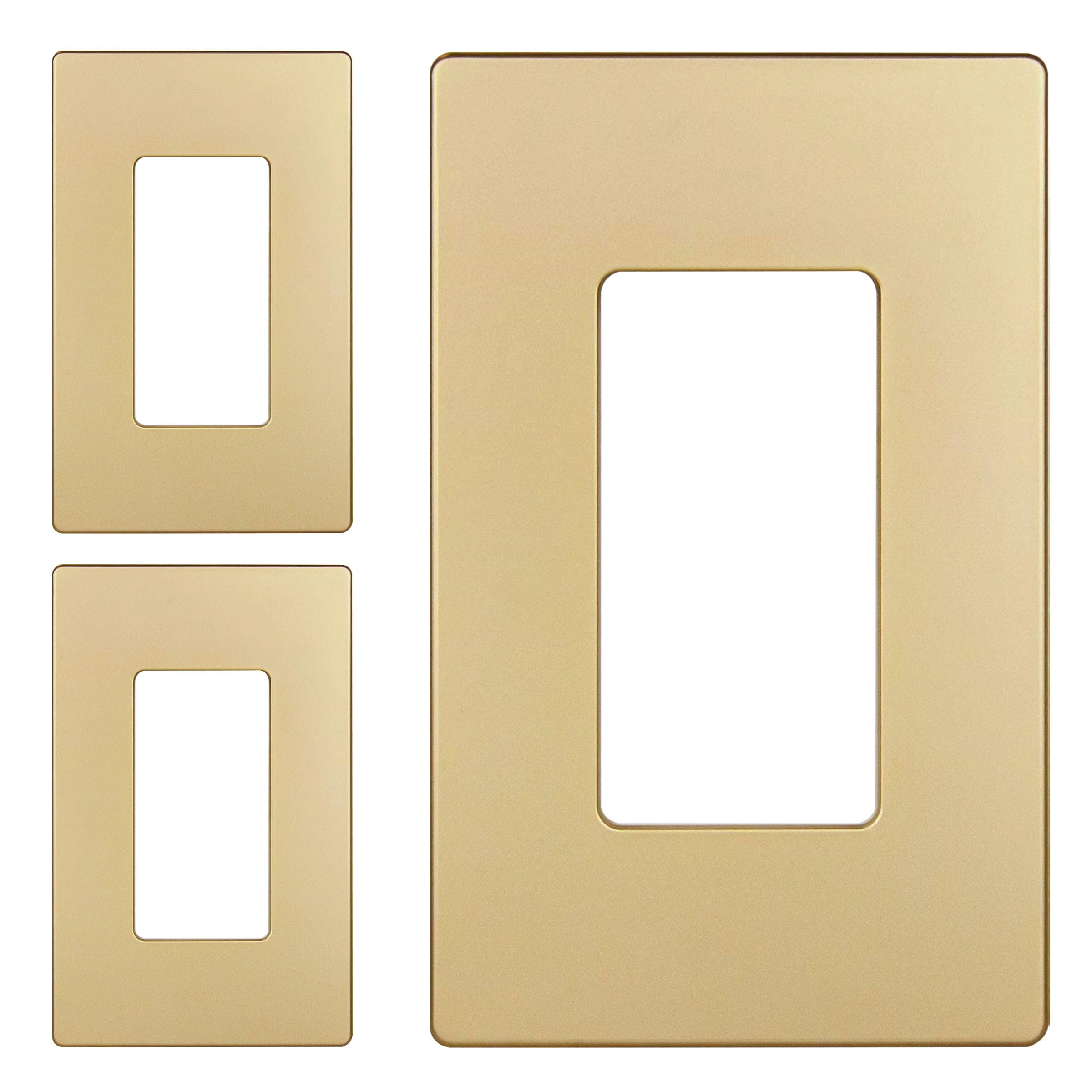 ENERLITES Screwless Decorator Wall Plate Child Safe Outlet Cover, Matte Finish, Size 1-Gang 4.68" H x 2.93" L, Unbreakable Polycarbonate Thermoplastic, SI8831-GD-3PCS, Elite Series Gold (3 Pack)