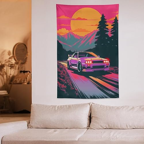 Miniatura 6 de josnmre R32 Jdm - Tapiz retro de Synthwave para colgar en la pared para dormitorio, arte estético, decoración del hogar, dormitorio, aula, sala de