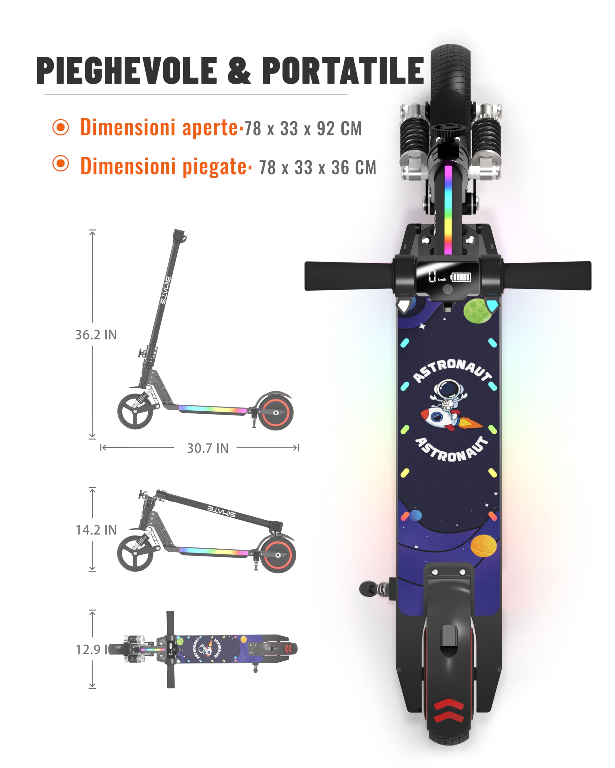 Monopattino Elettrico, 6.5'' Monopattino Elettrico Bambini dai 6 ai 12 anni, Pieghevole Monopattino Bambini,Autonomia 5-8KM,Monopattini Elettrici Display a LED,Regalo per Bambini
