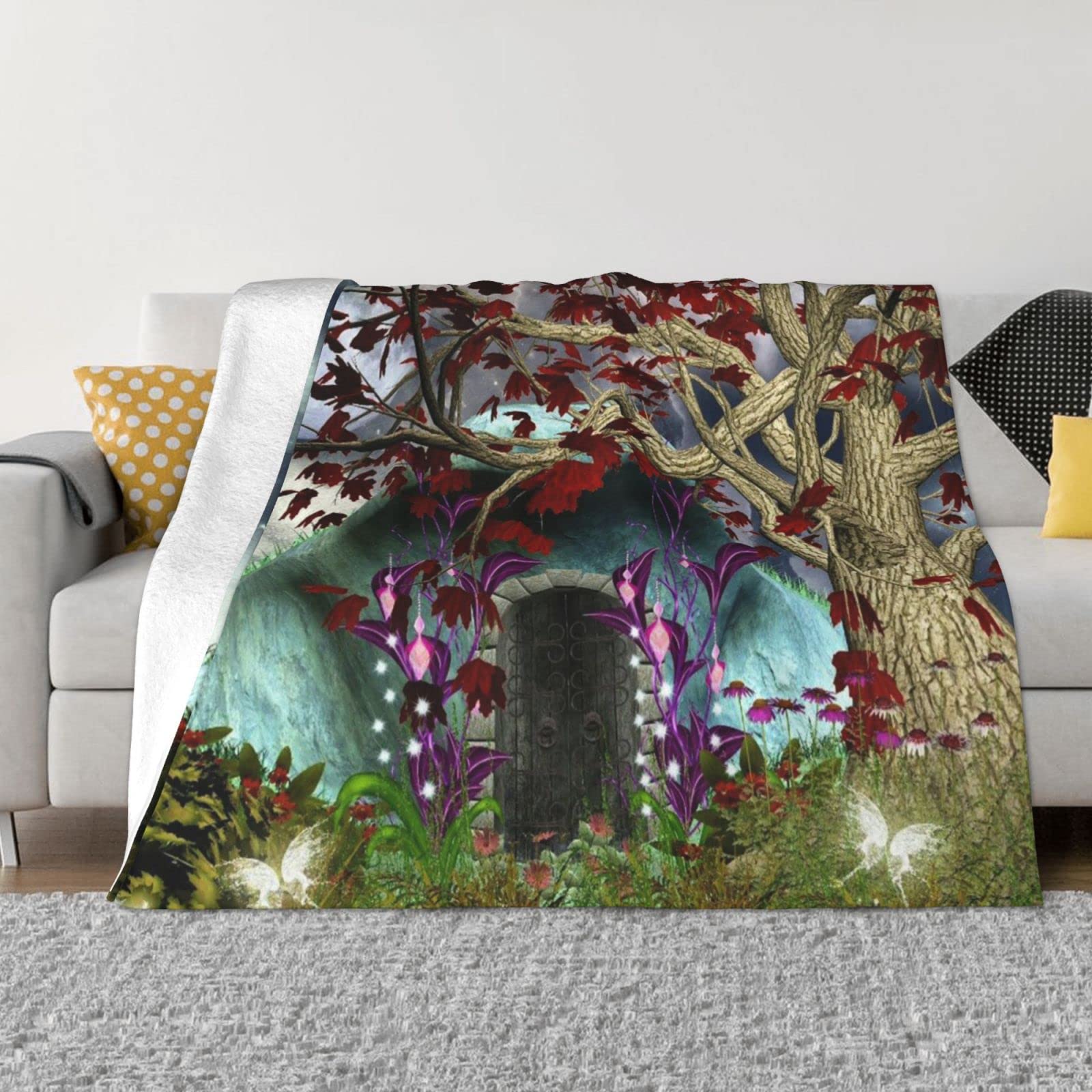 Couverture gothique flanelle ultra douce plaid Fairy Garden premium anti-boulochage
