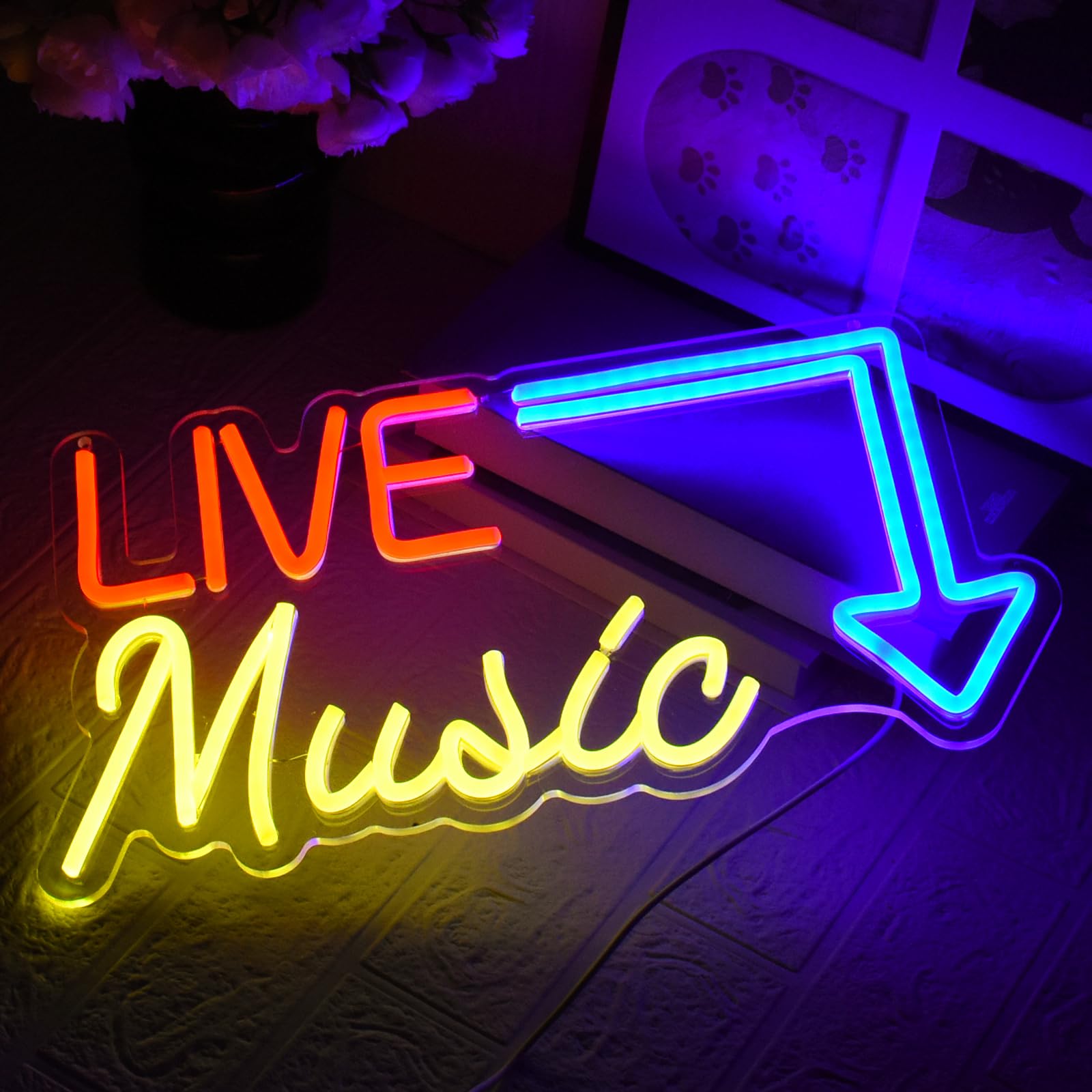 UExnkj-Y Live Music Neon Sign Music Neon Light with Dimmable Switch USB Powered Letters Neon Sign Lighting Sign for Bar Music Stadium Nightclub Party - Image 4