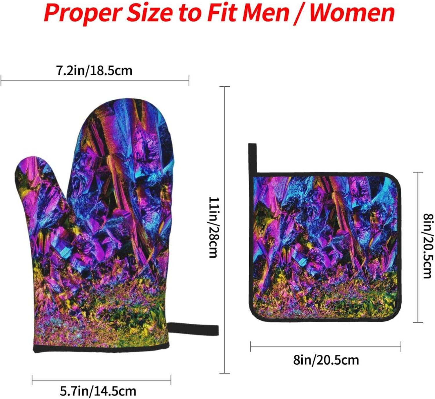 Rainbow Titanium Glass Oven Mitts and Pot Holders Set Heat Resistant Non-Slip Kitchen Gloves Washable Microwave Gloves with Soft Cotton Lining for Cooking Baking Grilling Barbecue