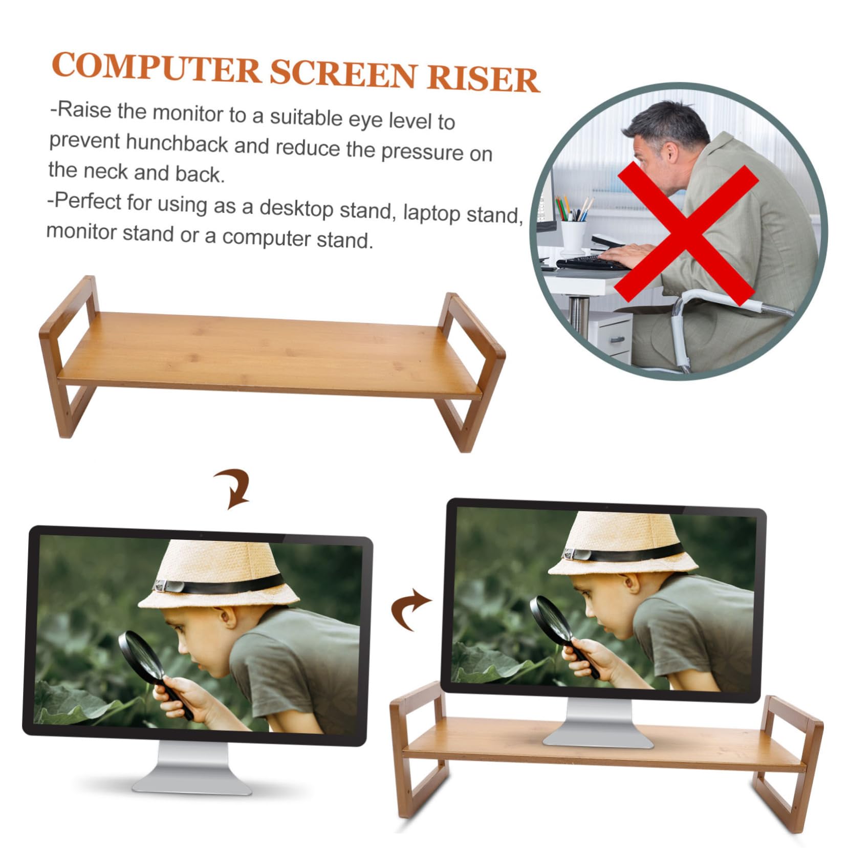 VILLCASE Supporto per Monitor da Scrivania in Legno, Rialzo per Schermo Resistenza all'Usura, per Casa e Ufficio