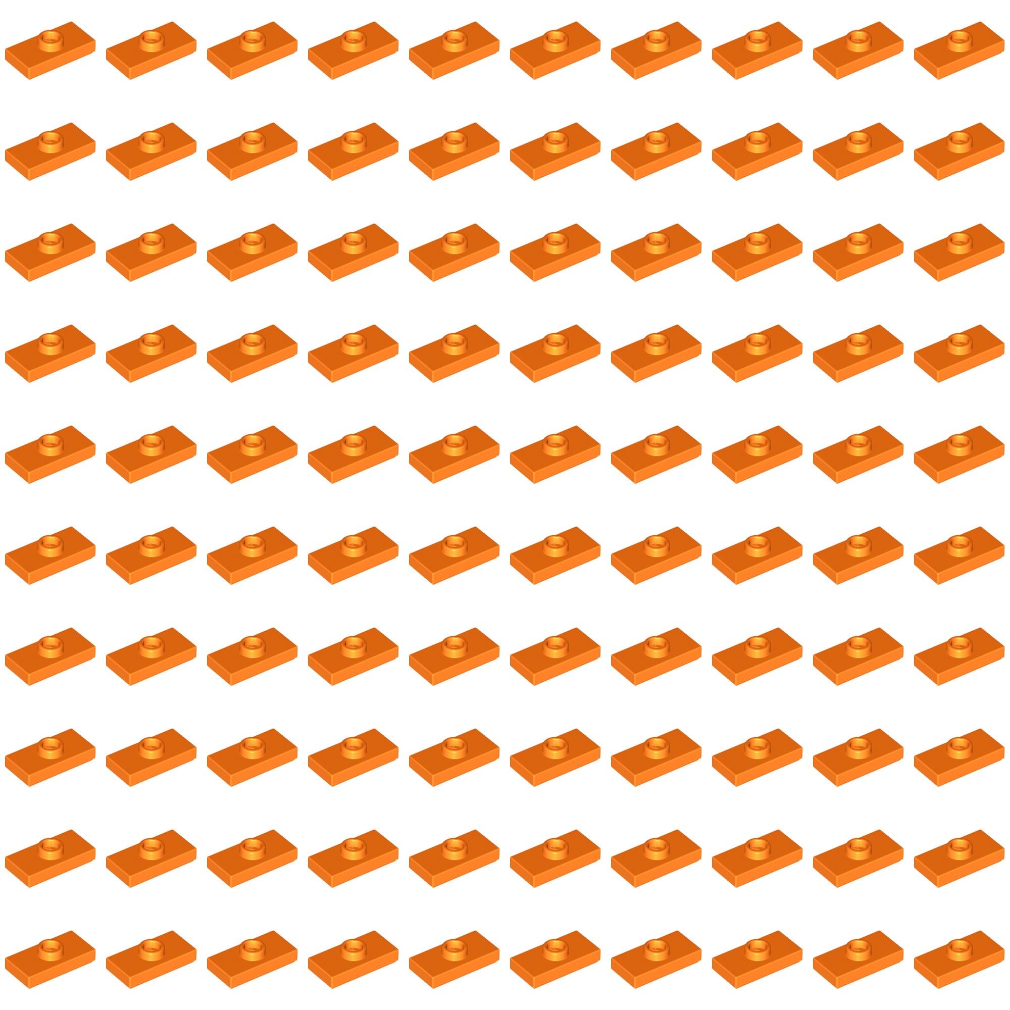 LEGO Modified 1 x 2 with 1 Stud with Groove and Bottom Stud Holder (Jumper), Part 15573 (Orange, 10, Bricks)