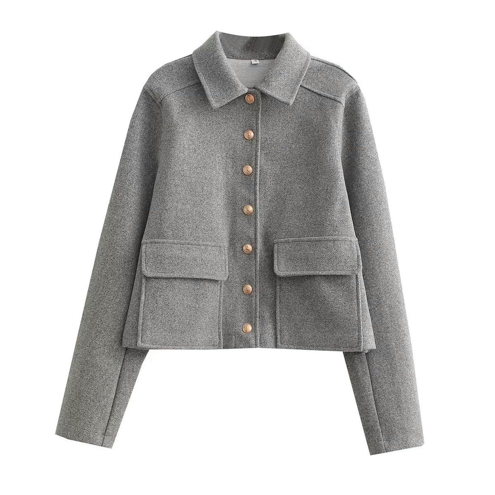 Manteau court femme pour stopper le froid d'hiver veste grise avec poche taille M