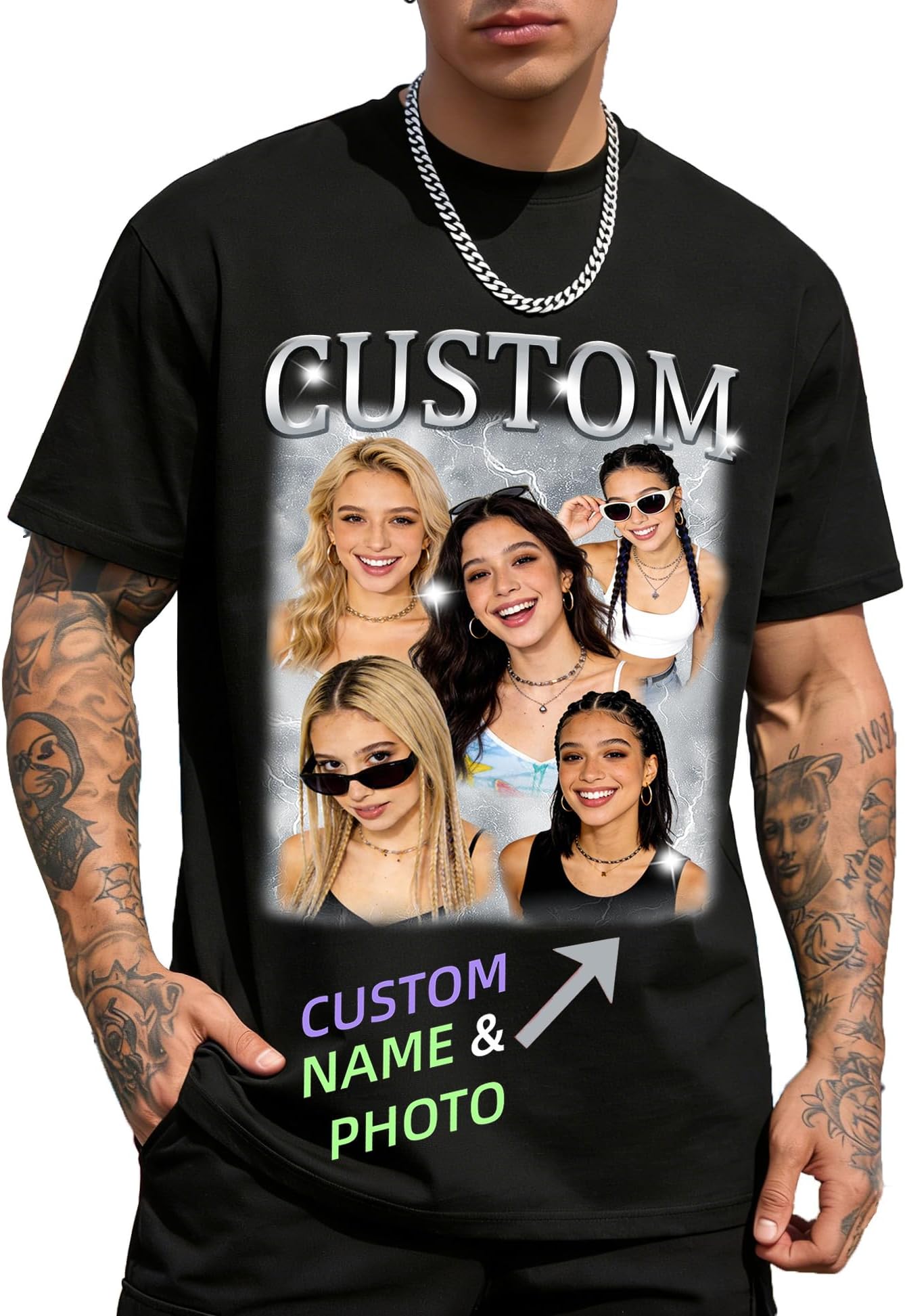 Custom T Shirts for Men Women Retro Custom Bootleg Rap T Shirt with Photo Personalized Text Design Gift