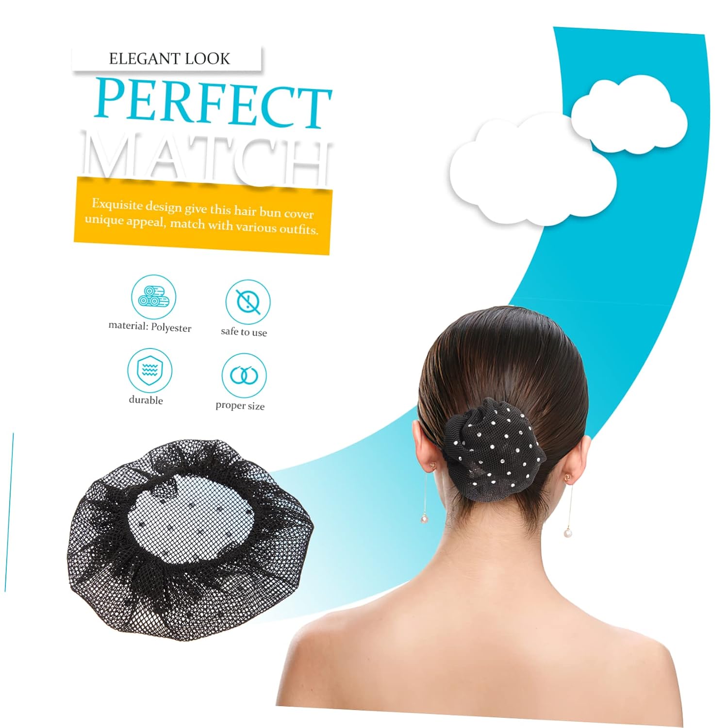 6Pcs Rhinestone Elastic Hair Nets for Bun Cover Decorative Mesh Hairnet for Nurses Ballet Dancers Waitresses Professional Women Hair Accessories Black