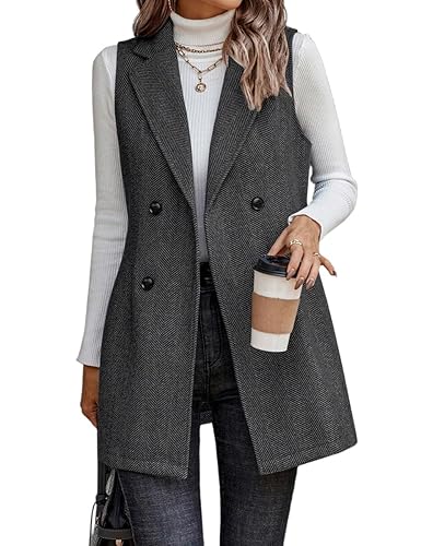 Long Vest for Women Sleeveless Tweed Blazer Fall Jackets Cardigan