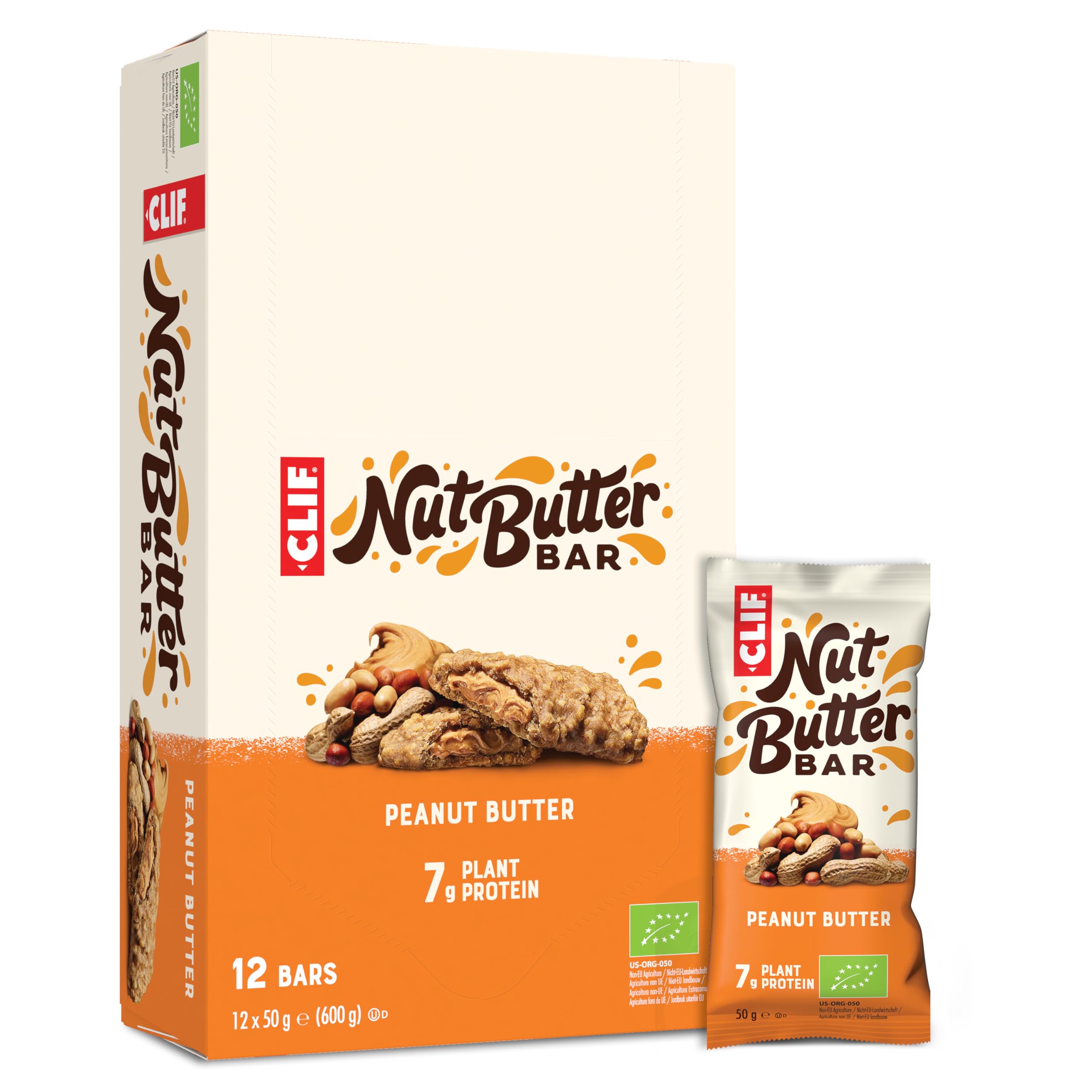 CLIF Nut Butter Bar | Proteinriegel mit 7g pflanzlichem Eiweiß | Peanut Butter | Bio Snackriegel | 12 x 50 g