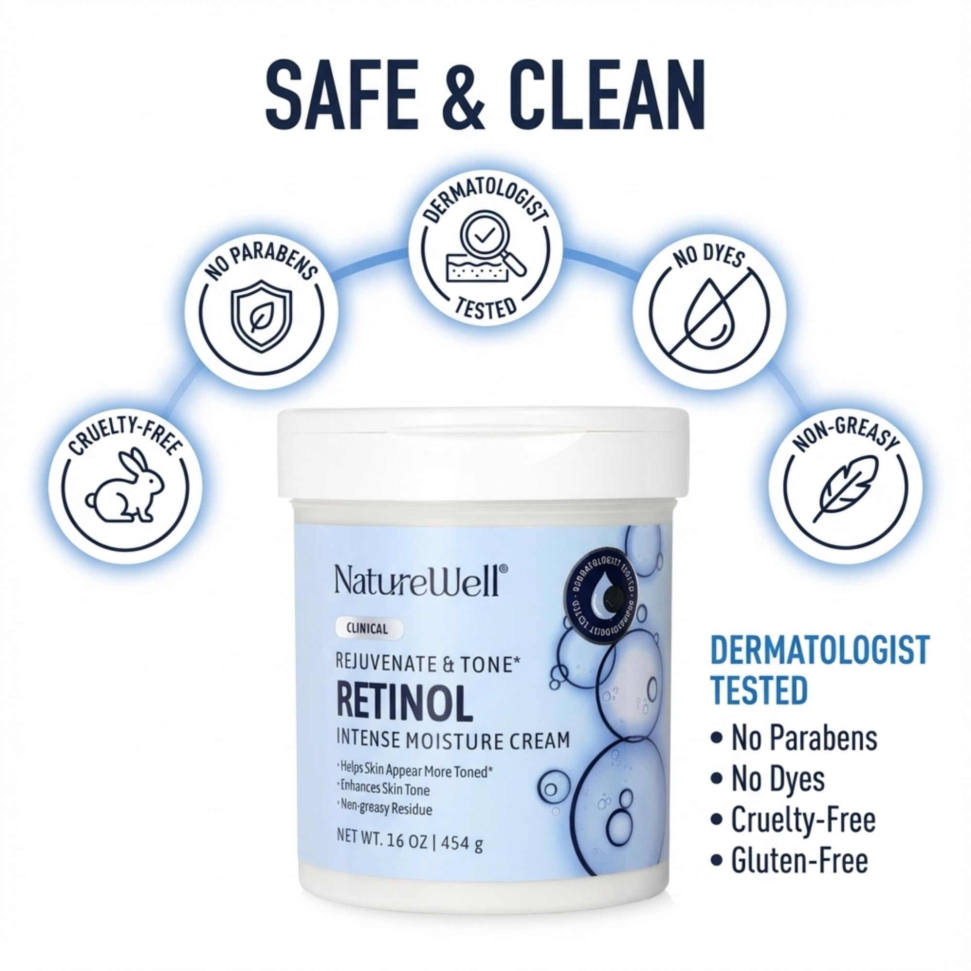 NATURE WELL Clinical 2.0 Retinol Advanced Moisture Cream for Face, Body, & Hands, Boosts Skin Firmness, Enhances Skin Tone, No Greasy Residue, Includes Pump, 16 oz (Packaging May Vary)