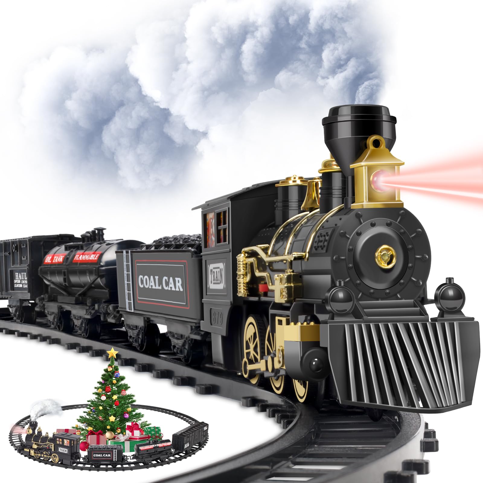 Gloween Train for Christmas Tree - Christmas Train Sets for Under The Tree, Electric Train Toy with Steam, Light & Sound, Great for 3 4 5 6 7 8+ Year Old Kids Toddler - MT241008