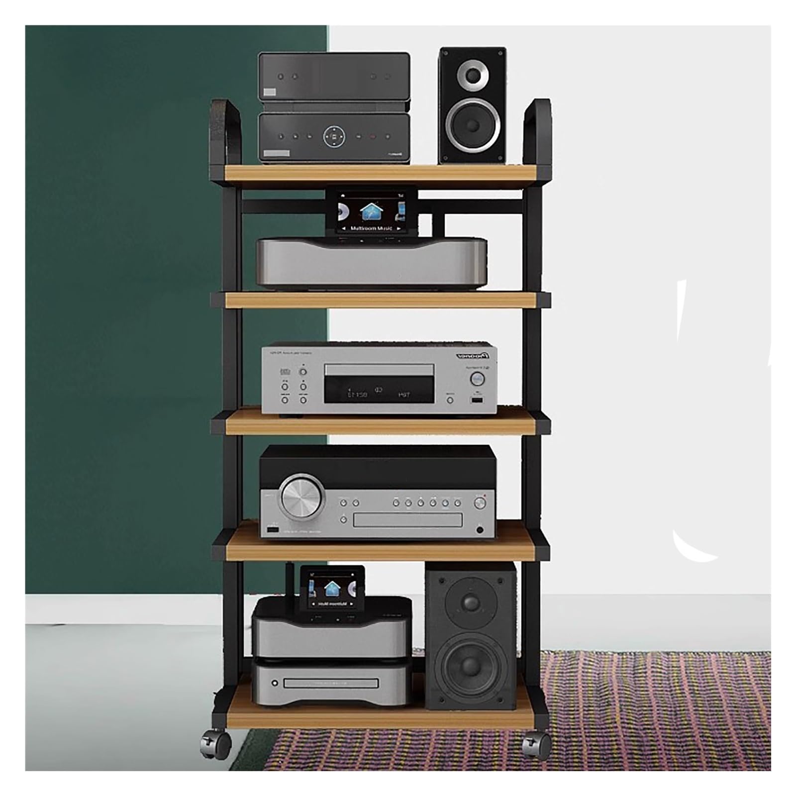 JYHHCYS Living Room Home Stereo Cabinet with Wheels, Tall Modern Audio-Video Media Stand Large Capacity Entertainment Stereo Components Rack (Color : 5 Tier-C)