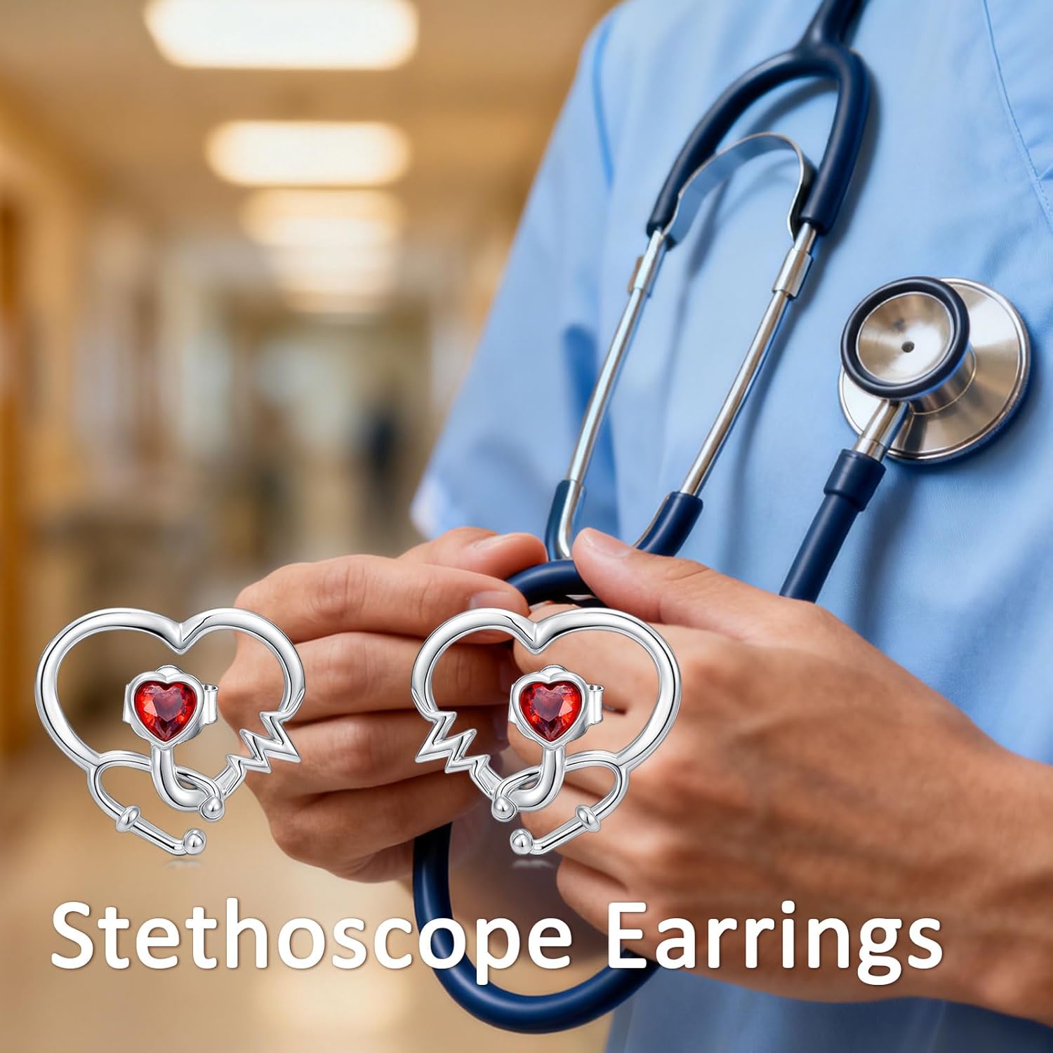 Nurse Earrings for Women 925 Sterling Silver Stethoscope Studs Earrings Heart Studs Graduation Jewelry Gifts for Nurse Doctor Medical Student - Image 5