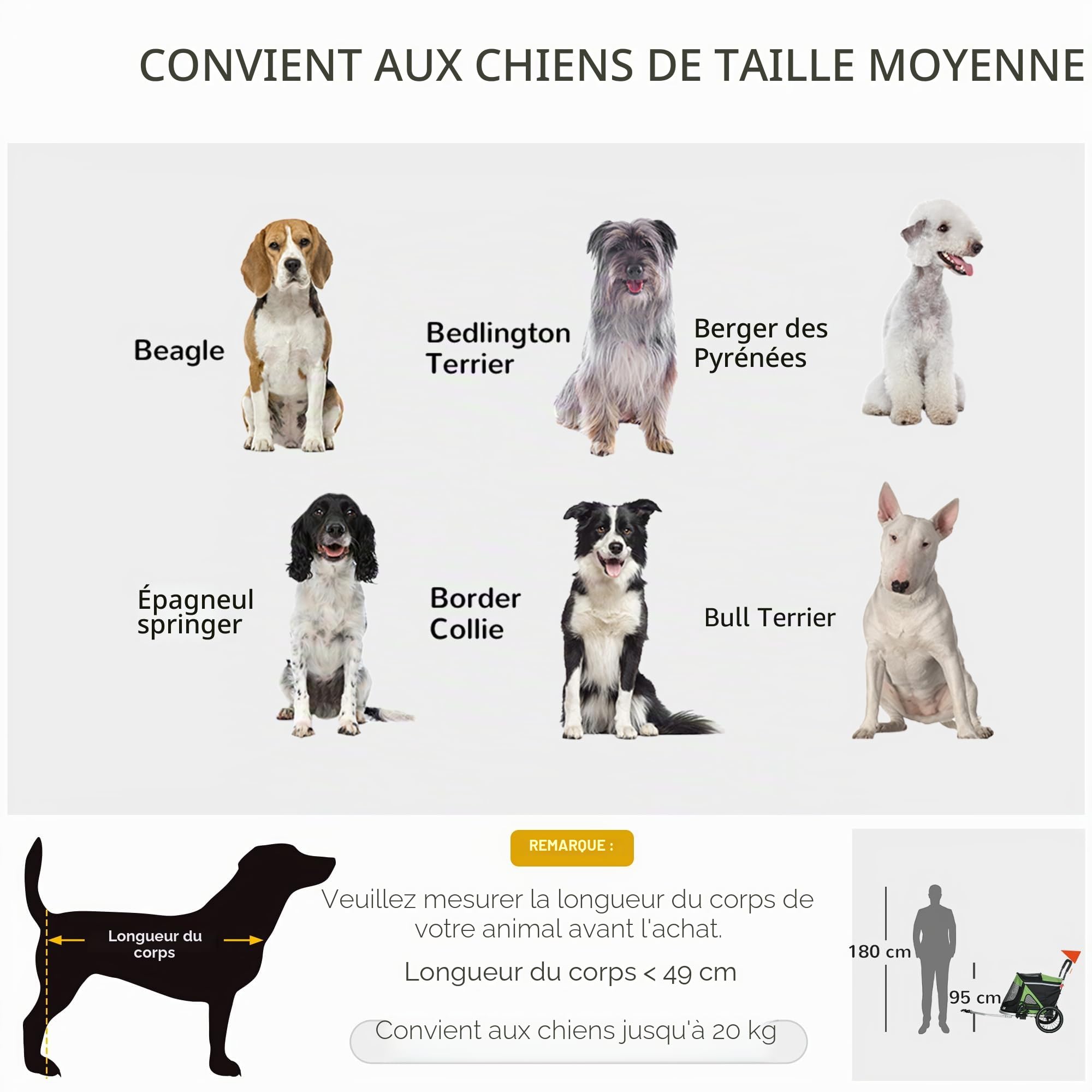 Aosom Remorque vélo et Poussette 2 en 1 Pliable Chiens Moyens Vert