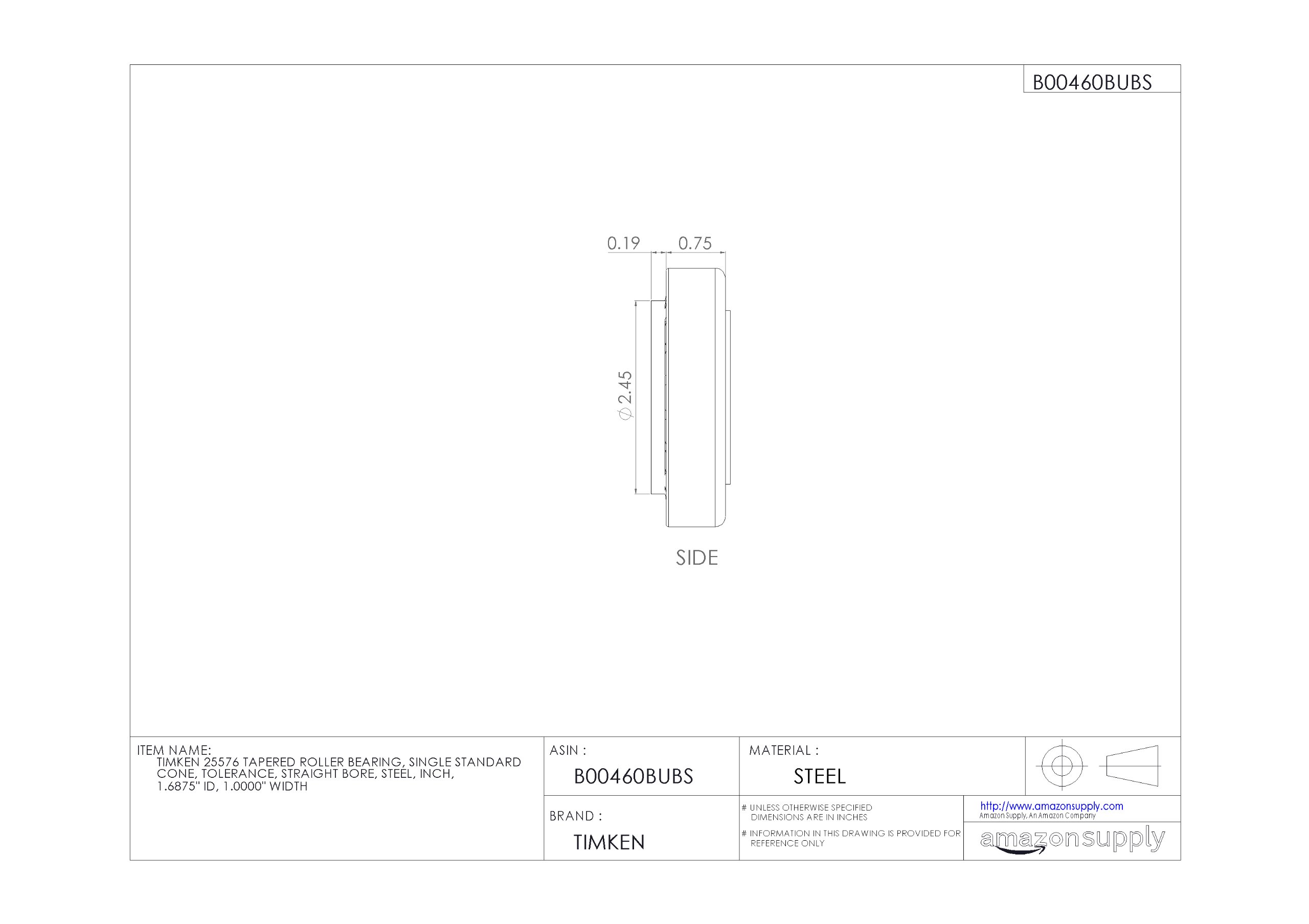 Timken® 02876-2 Tapered Roller Bearing Cone, 1-1/4 in Bore