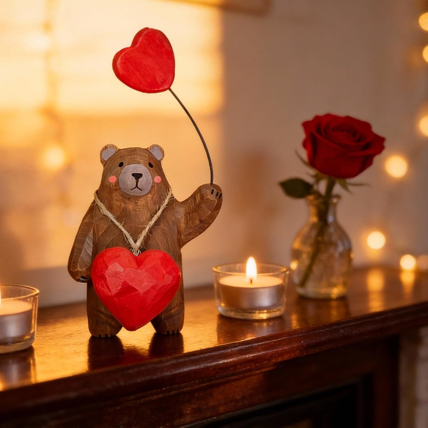 Hand-Carved Bear Figurine with Red Heart image 5
