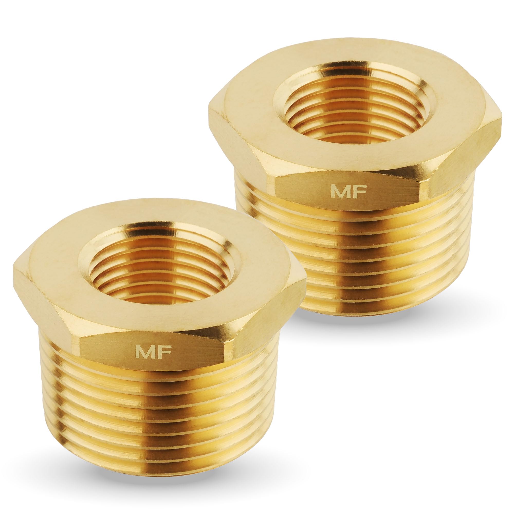 Maacflow Men's Brass 1" Npt To 1/2" Fe Npt Adapter Reducer Hex Bushing (Thread Od 1.13" - Id 0.72") (Pack Of 2)