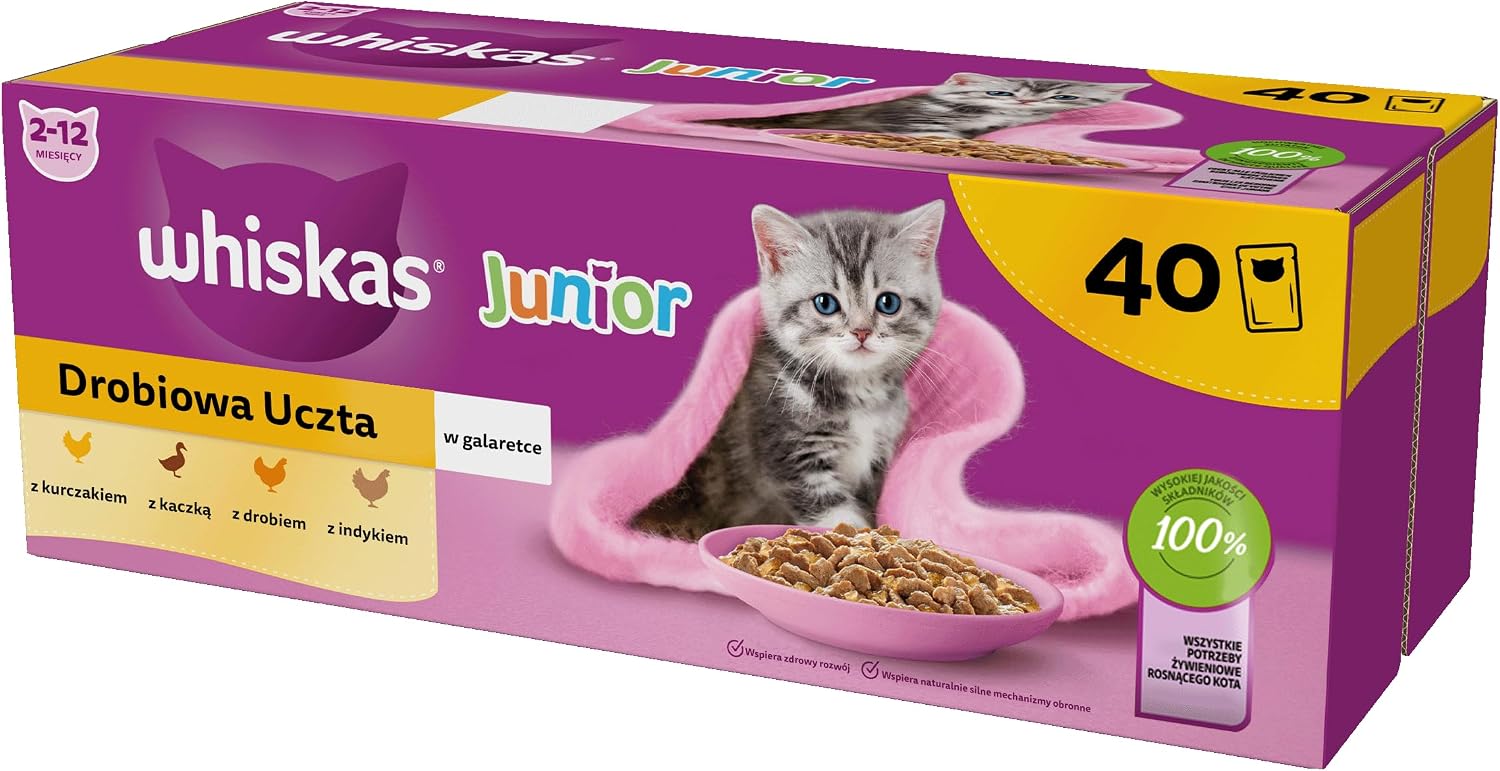 Whiskas Junior Drobiowa Uczta w galaretce mokra karma w saszetkach dla kociąt, młodych kotów 40x 85g