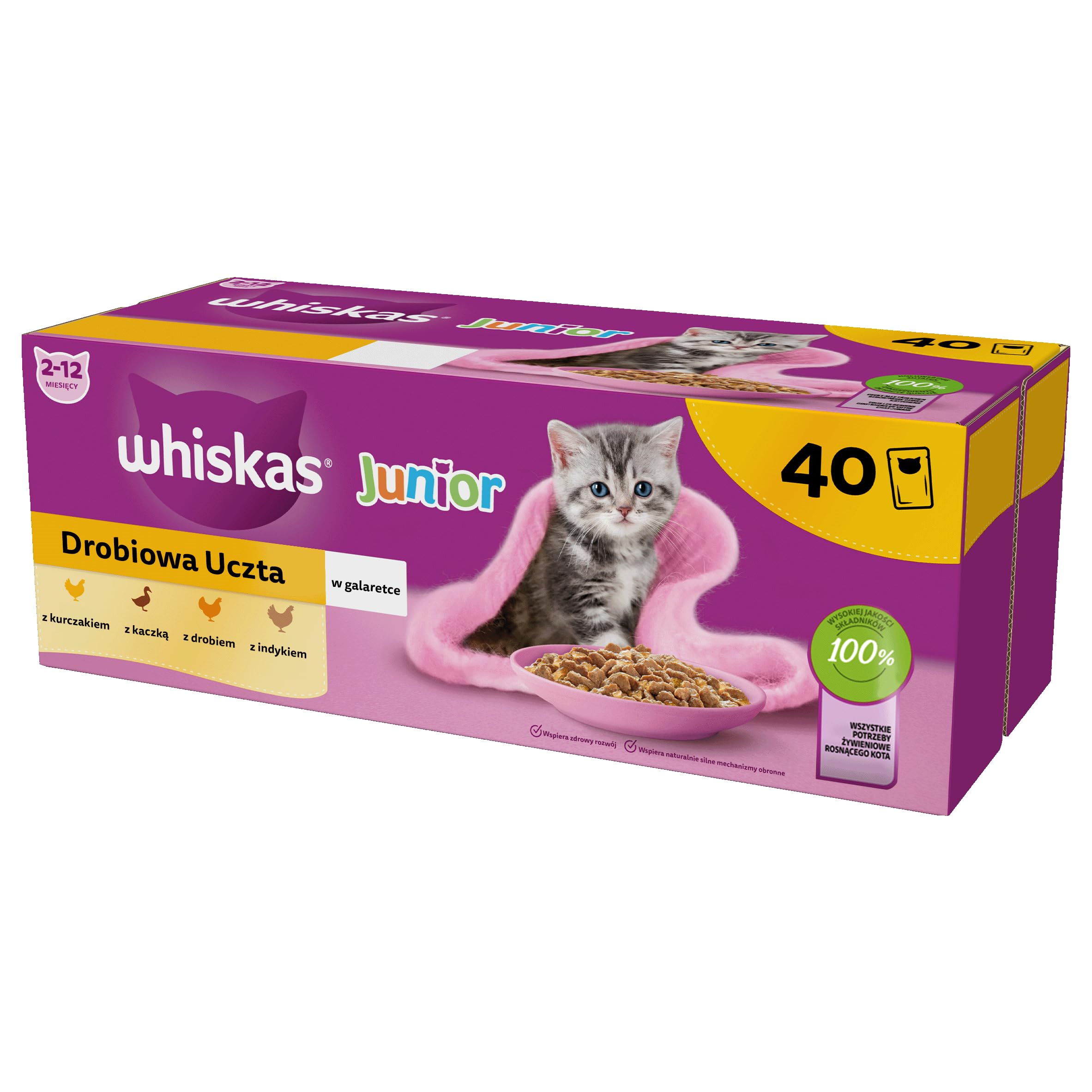 Whiskas Junior Drobiowa Uczta w galaretce mokra karma w saszetkach dla kociąt, młodych kotów 40x 85g